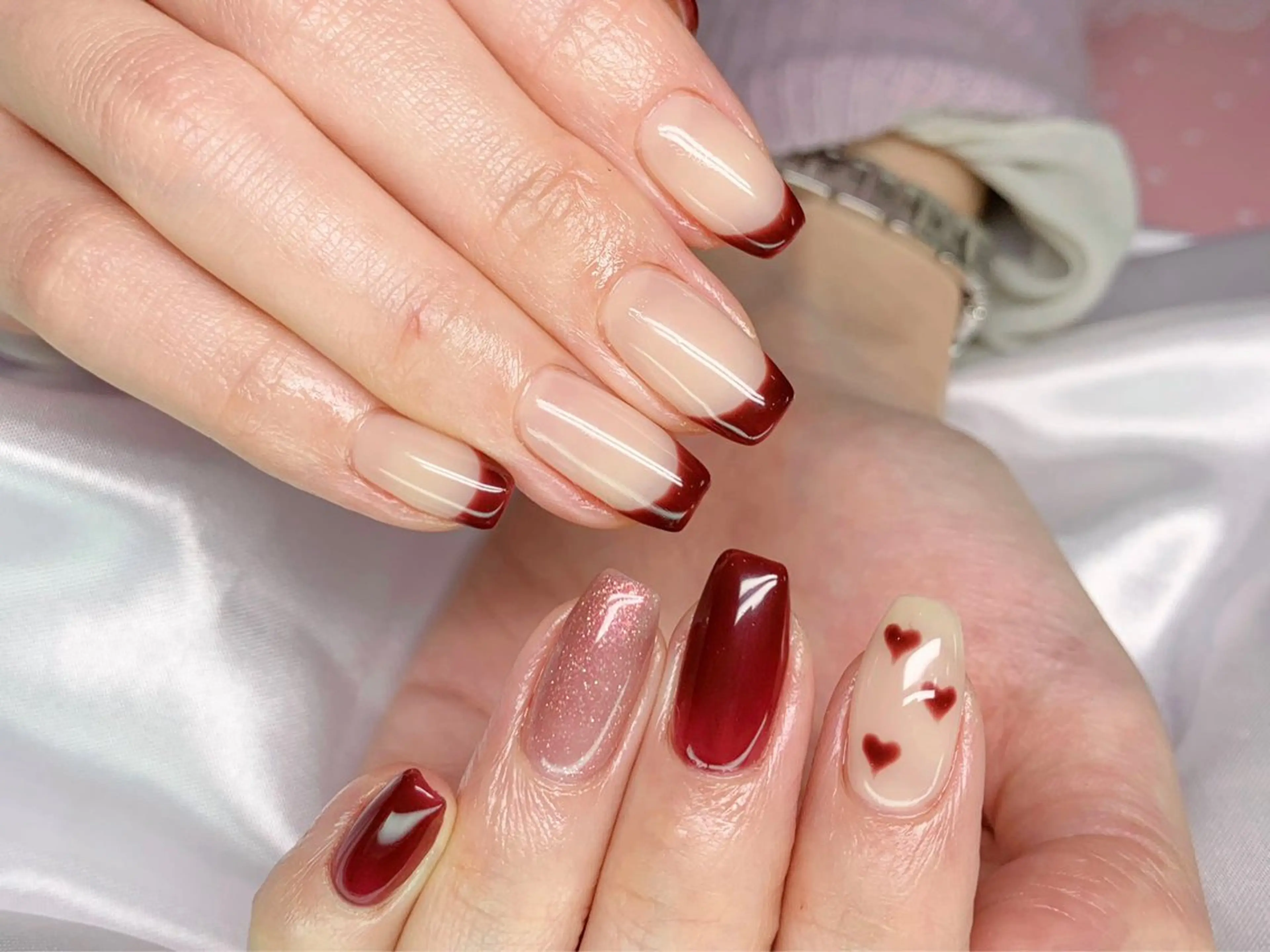 ネイル フレンチネイル ガラスフレンチ 韓国ネイル マグネットネイル 持ち込み hami nailのネイルデザイン
