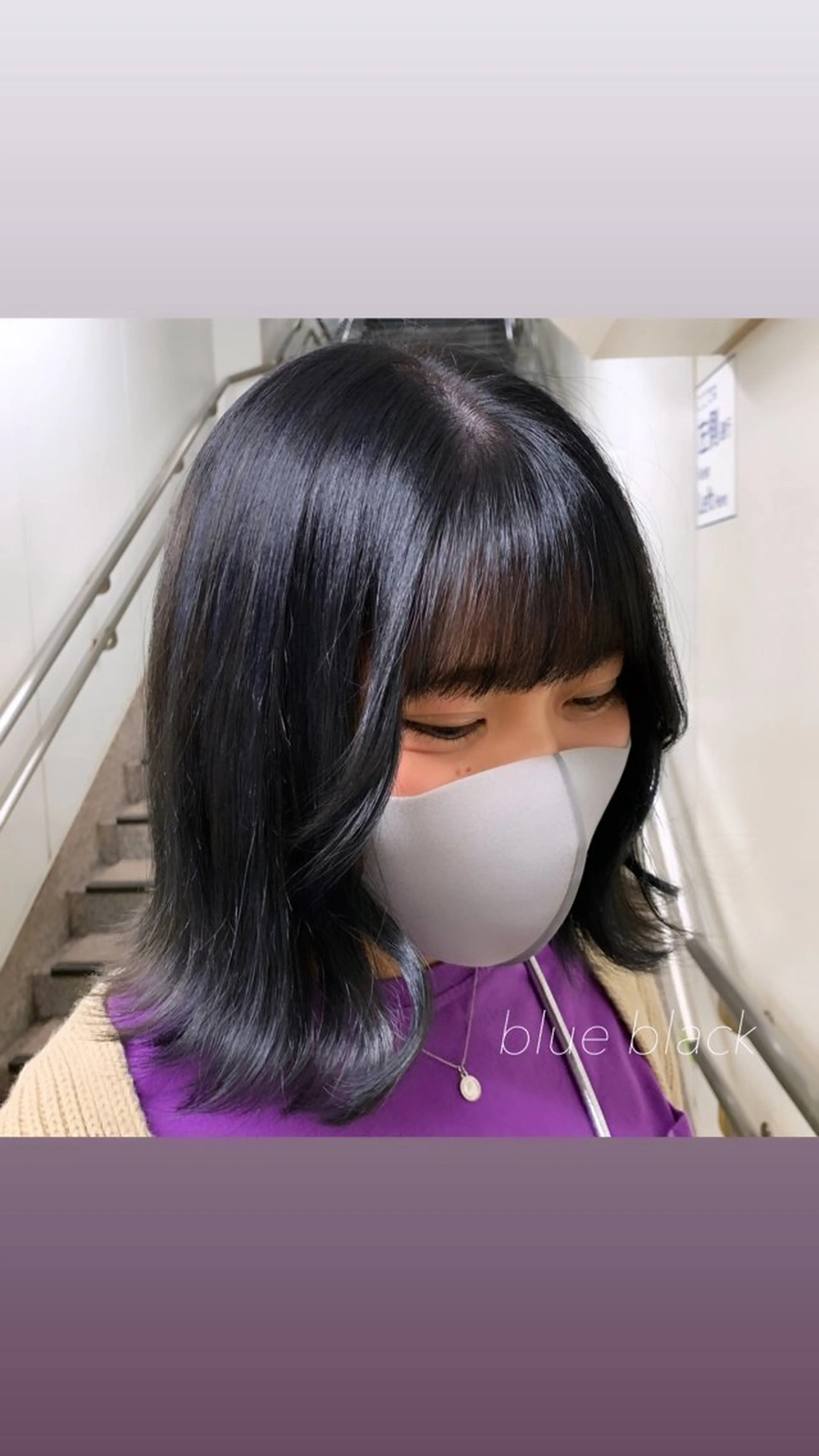 ミディアム カラー ヘアアレンジ 黒髪 ブルーカラー ブルーブラック ボブ 外ハネヘア 似合わせカット得意 💛RENA💛のヘアスタイル