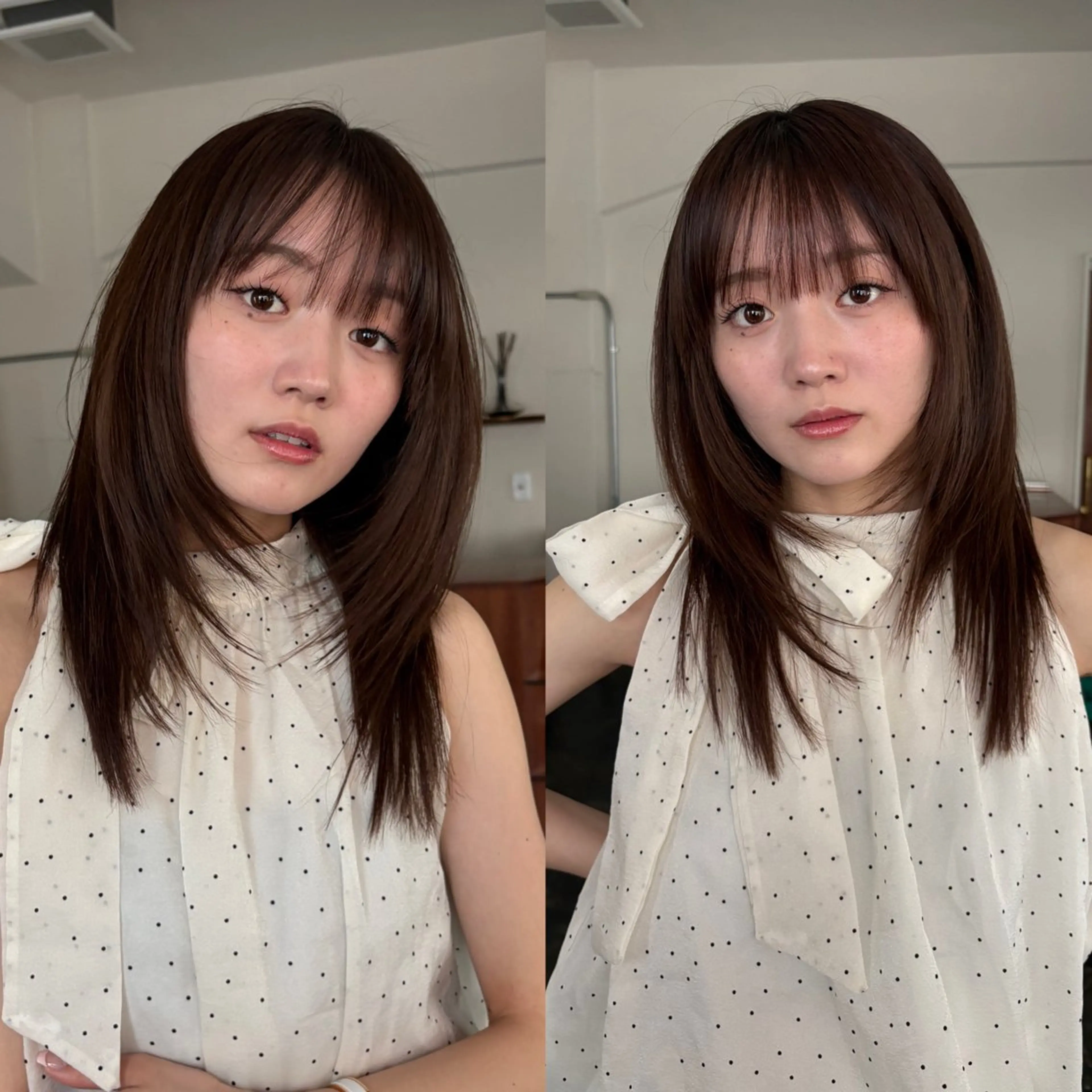 ミディアム カット ヘアカラー トリートメント 透明感カラー/顔周り カット/ののか💞のヘアスタイル