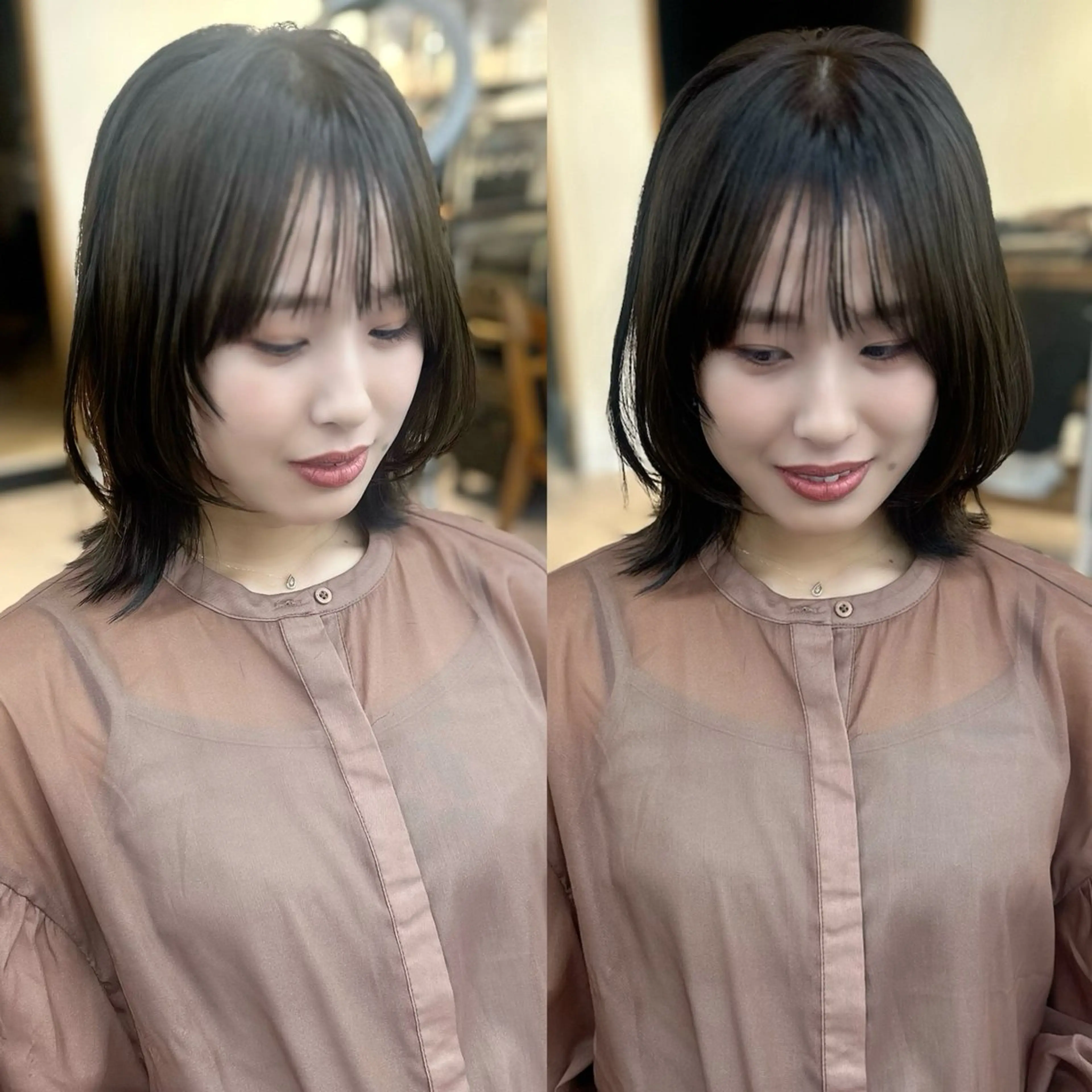 ミディアム カラー パーマ ヘアアレンジ メンズ キッズ レイヤーカット／顔周 りカット/縮毛矯正のヘアスタイル