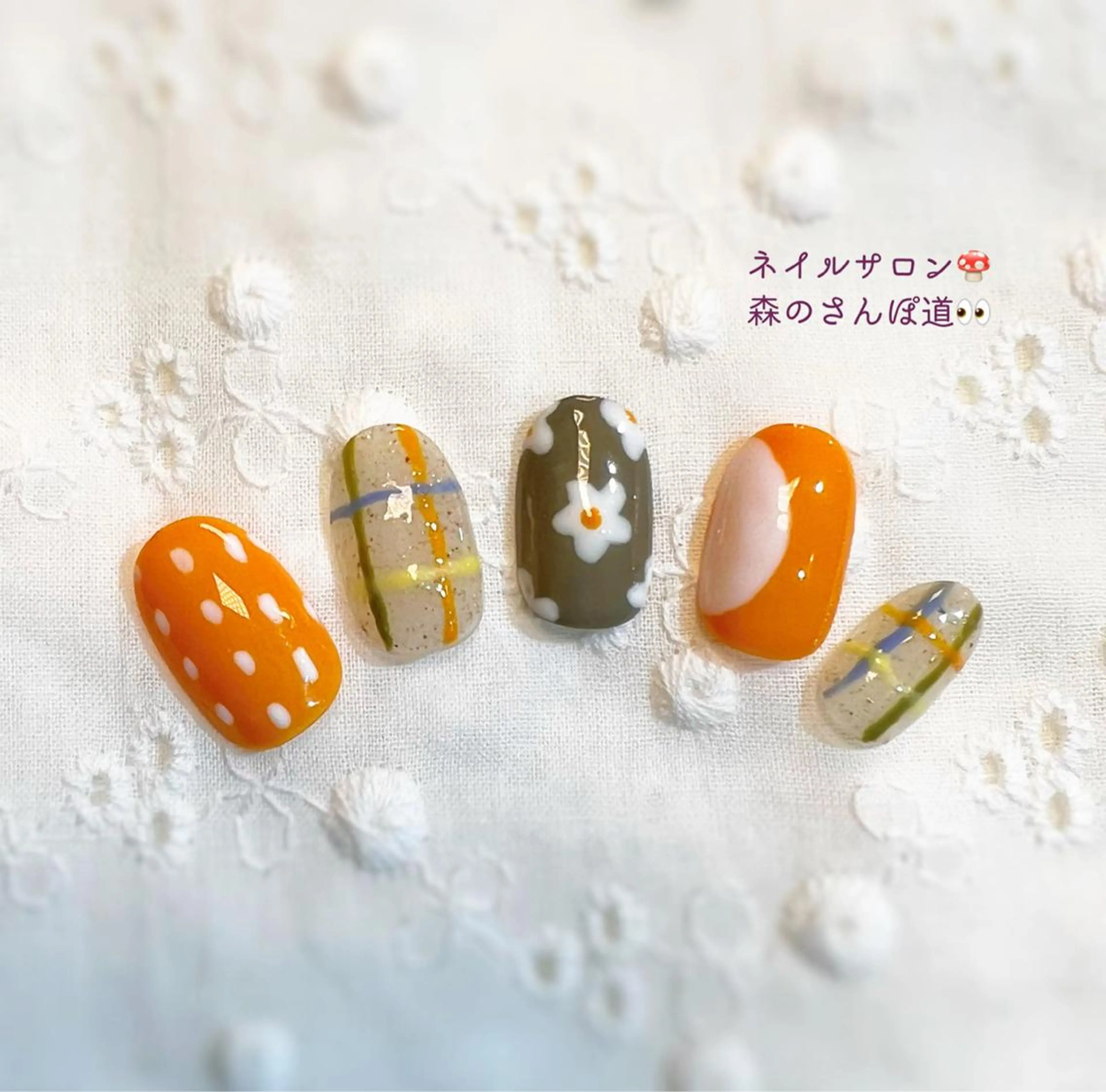 ネイル ショートネイル 森のさんぽ道のネイルデザイン
