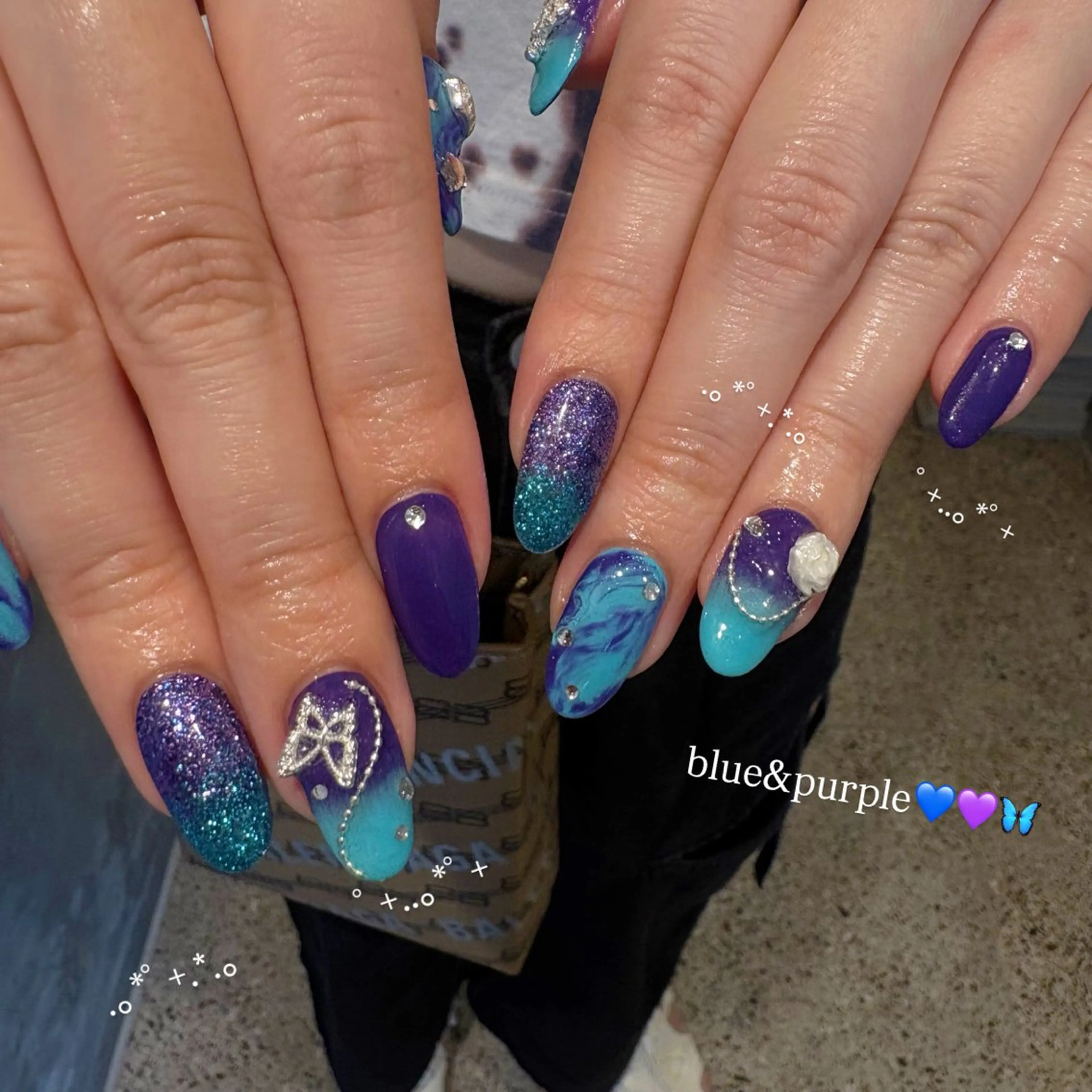 ネイル ブルー グラデーション パープル ハンドネイル She nail studio 原宿所属・パラジェル有/ スカルプ/mahoのネイルデザイン