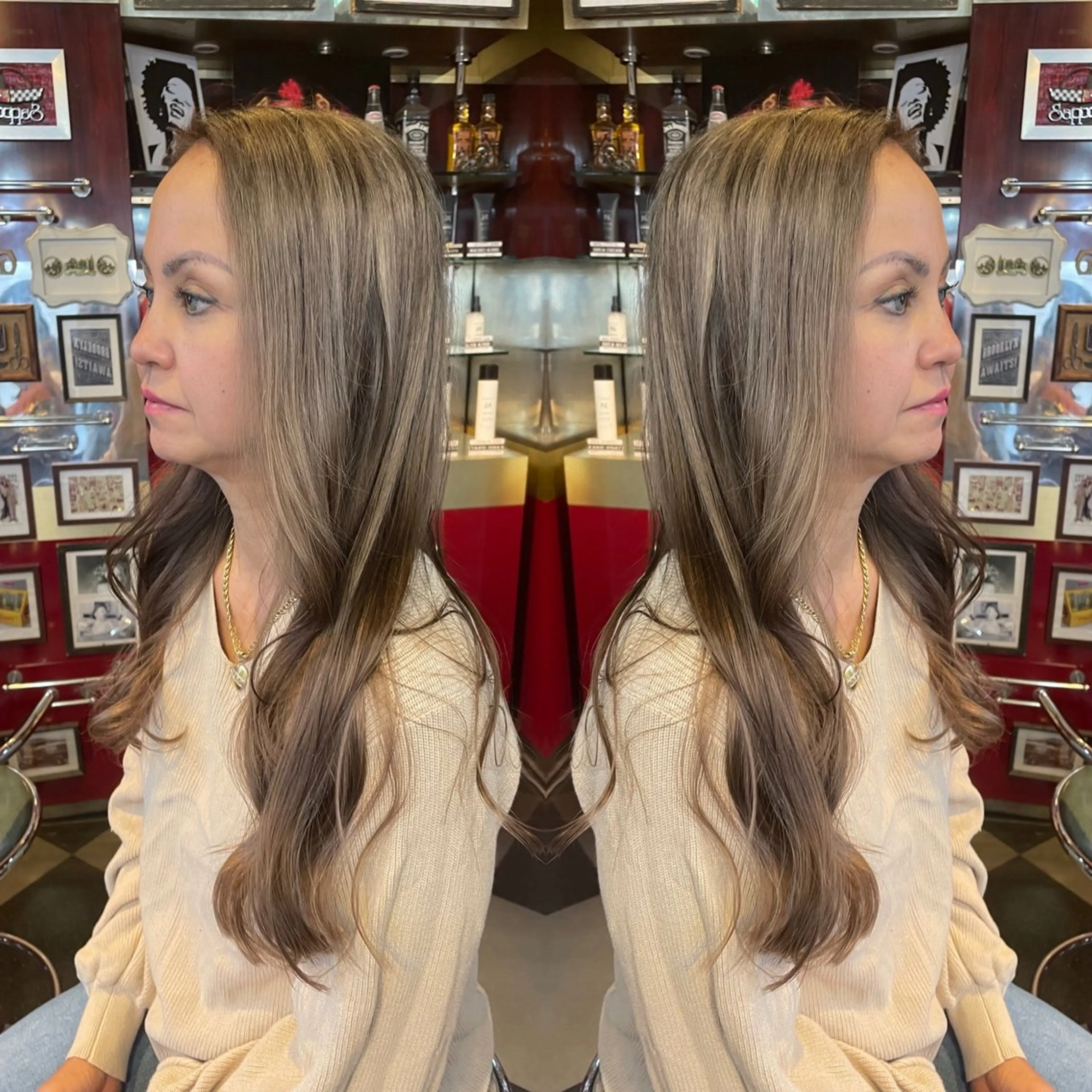 セミロング カラー ダブルカラー グレージュ ミルクティーグレージュ 👑派手髪/カット 👑ANRYのヘアスタイル