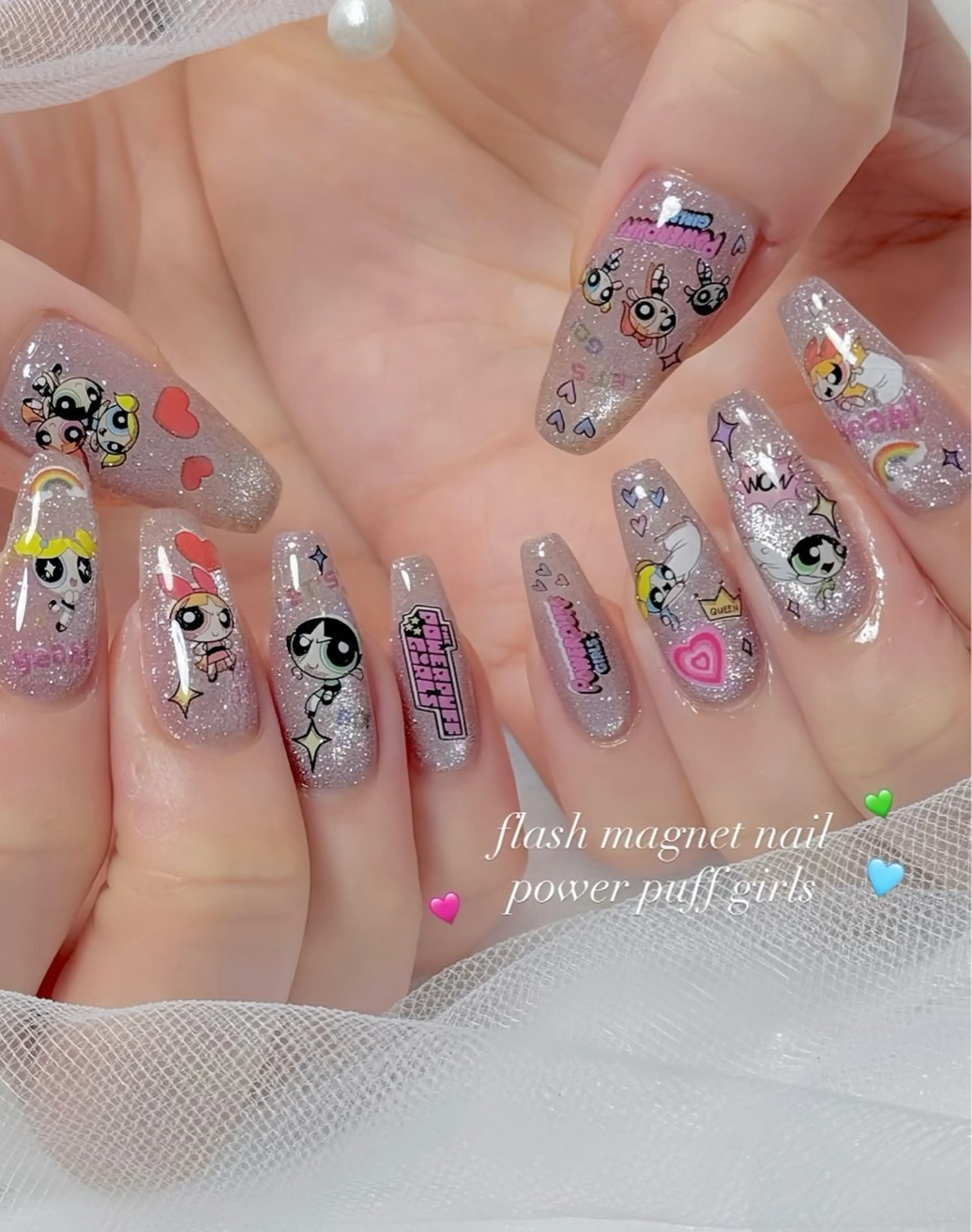 ネイル オーロラネイル チークネイル 桜ネイル クリアネイル ドット ハンドネイル Rin Nail 新大久保店のネイルデザイン