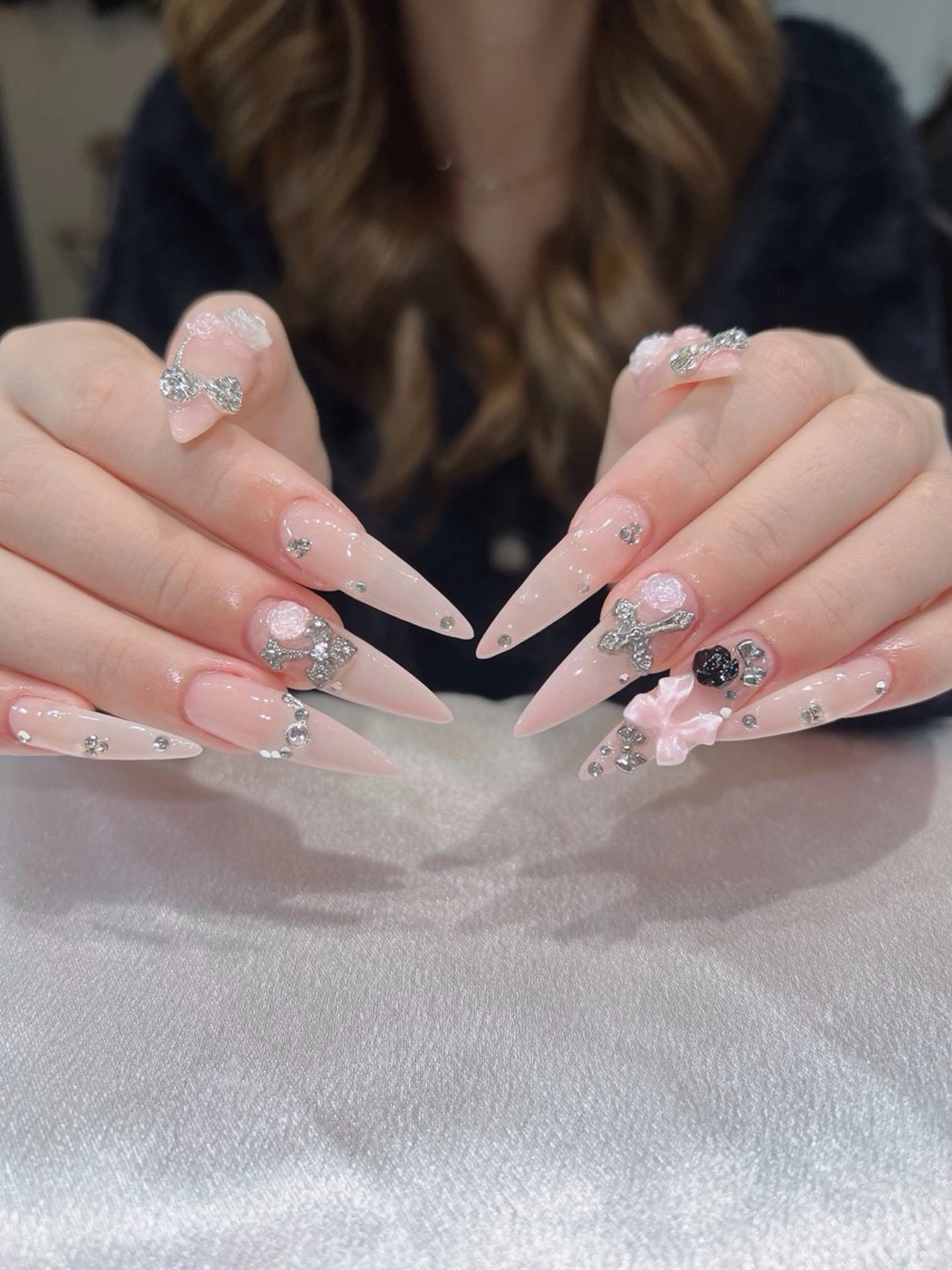 ネイル オーロラネイル ボルドー ブラウン 氷ネイル・うるうるネイル キラキラネイル ハンドネイル Sora  Nail 長さ出し専門店のネイルデザイン