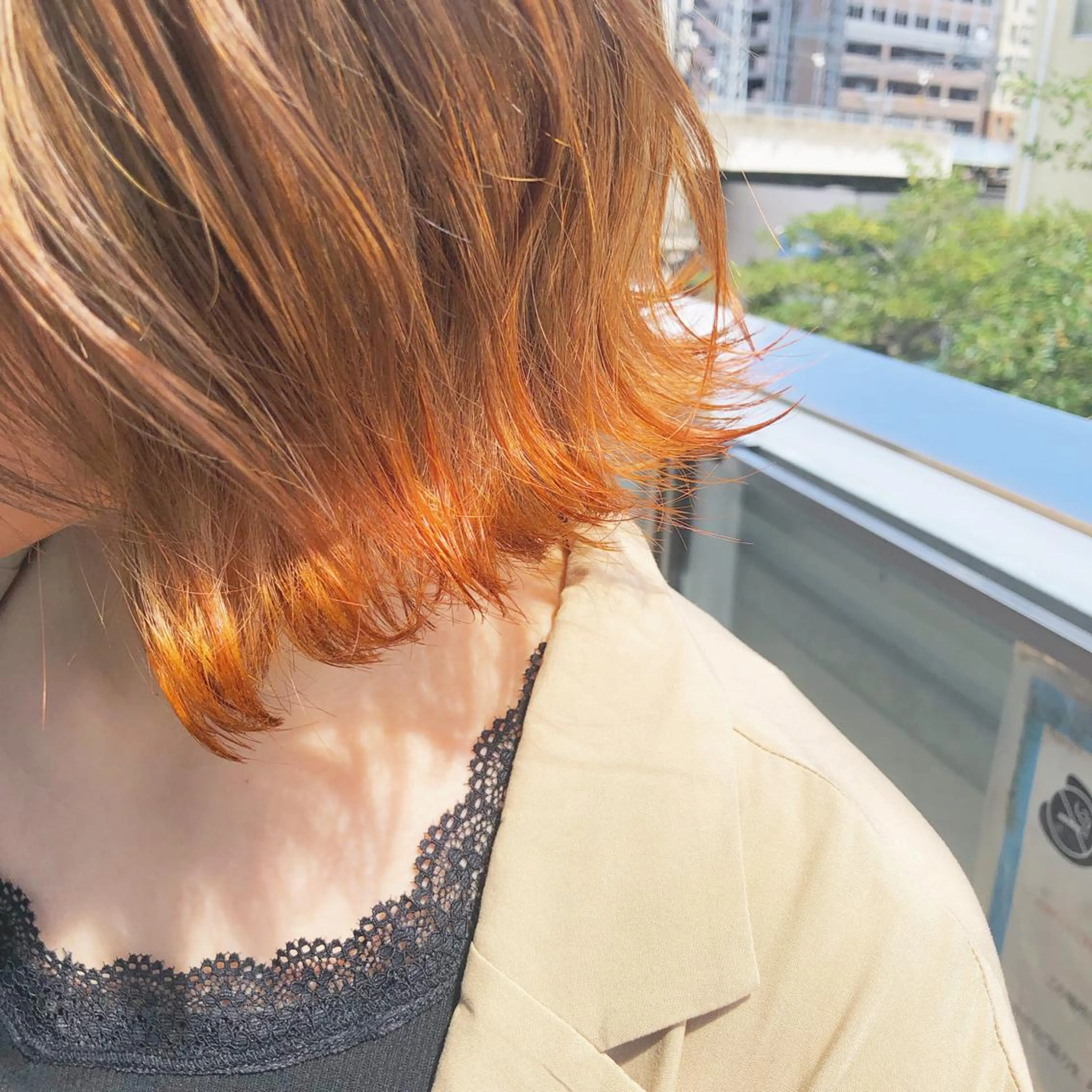 ショート カラー 切りっぱなしボブ オレンジ ボブ mizuki roan多々良店のヘアスタイル