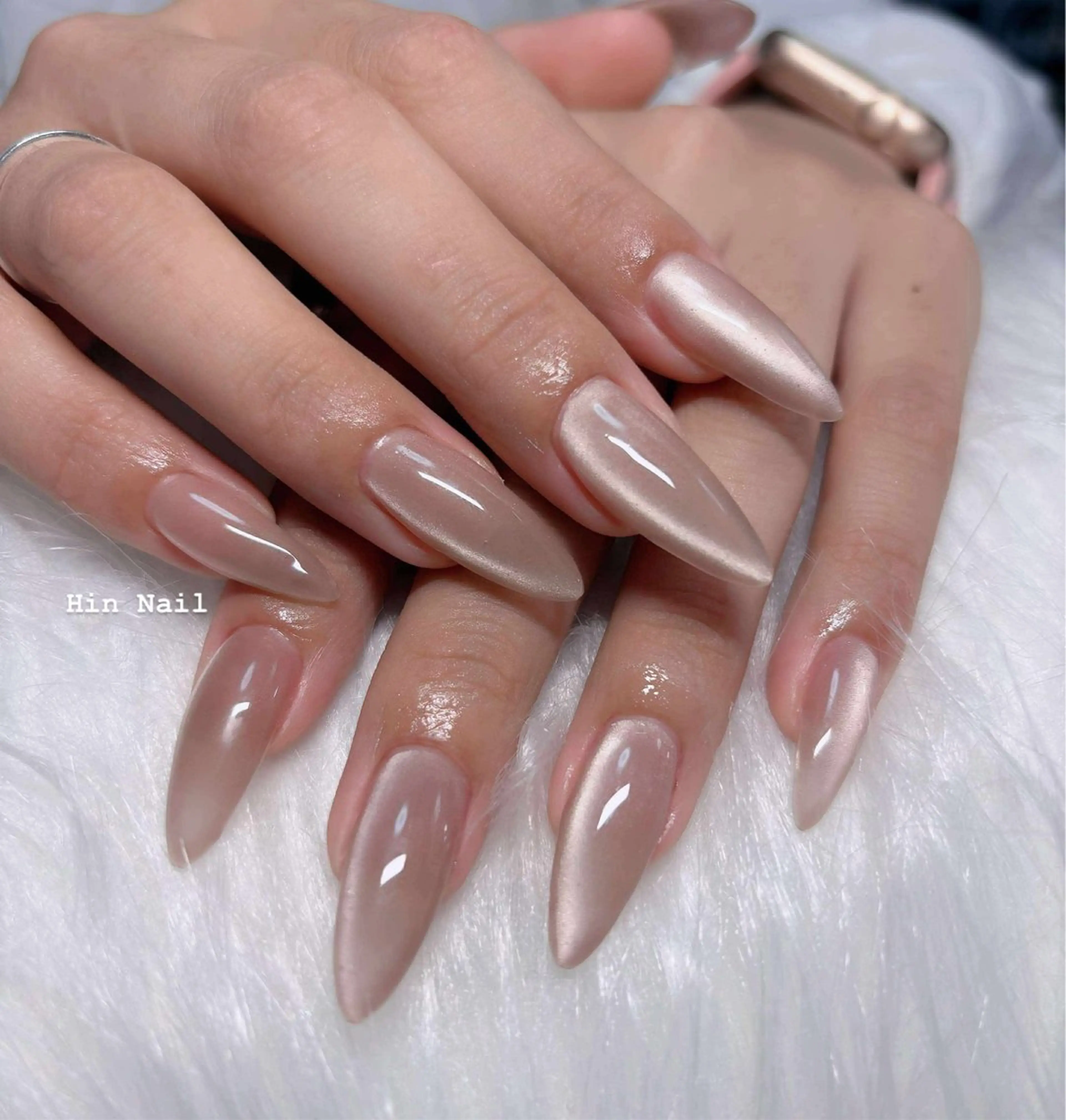 ネイル アニマル柄 ボルドー ブラウン チークネイル フレンチネイル ハンドネイル HIN NAILのネイルデザイン