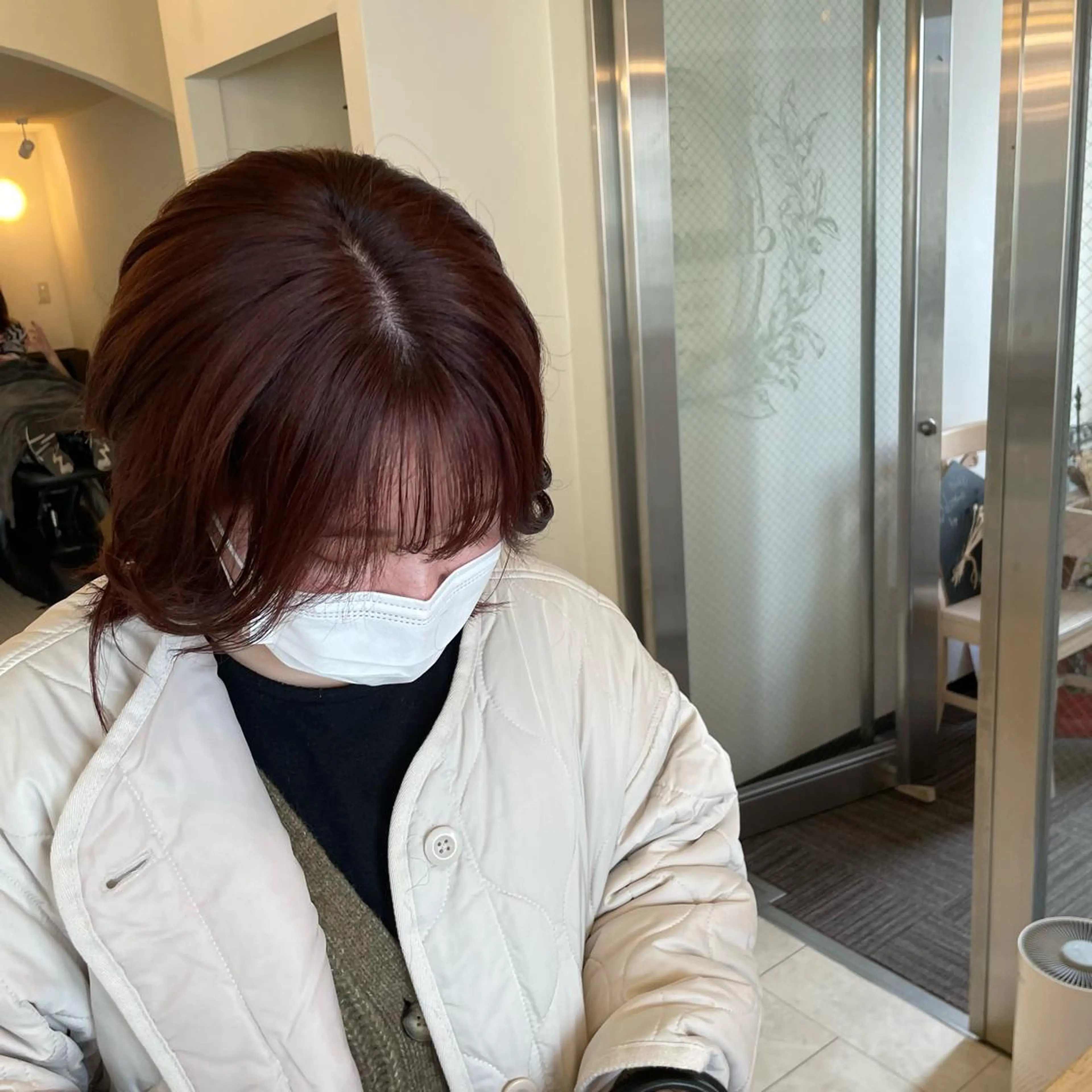 ミディアム カラー ローズカラー ボブウルフ／ボブ Satsuki【名駅のヘアスタイル