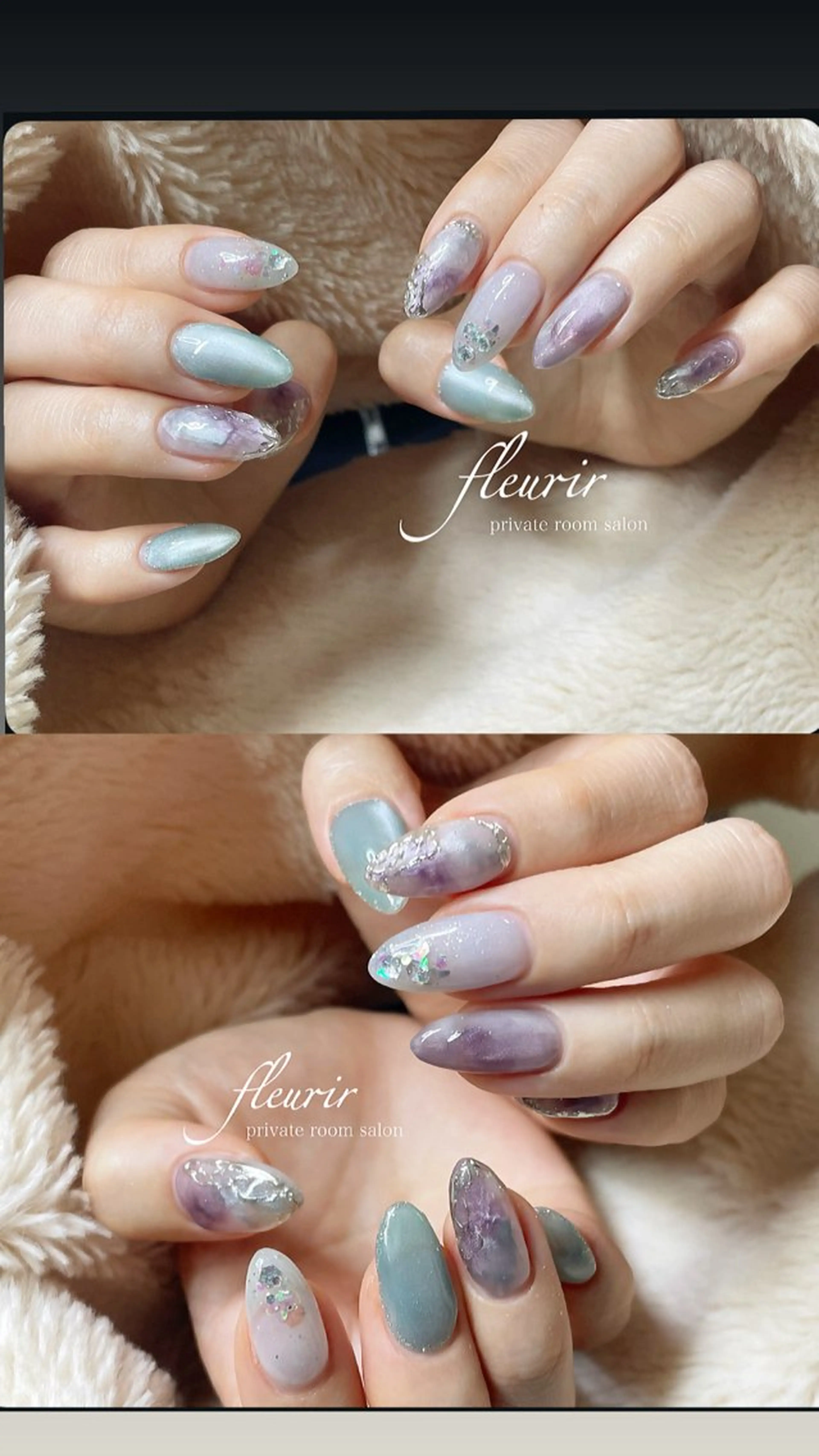 ネイル 水色 ニュアンスネイル ハンドネイル フルリール 【プライベートサロンのネイルデザイン