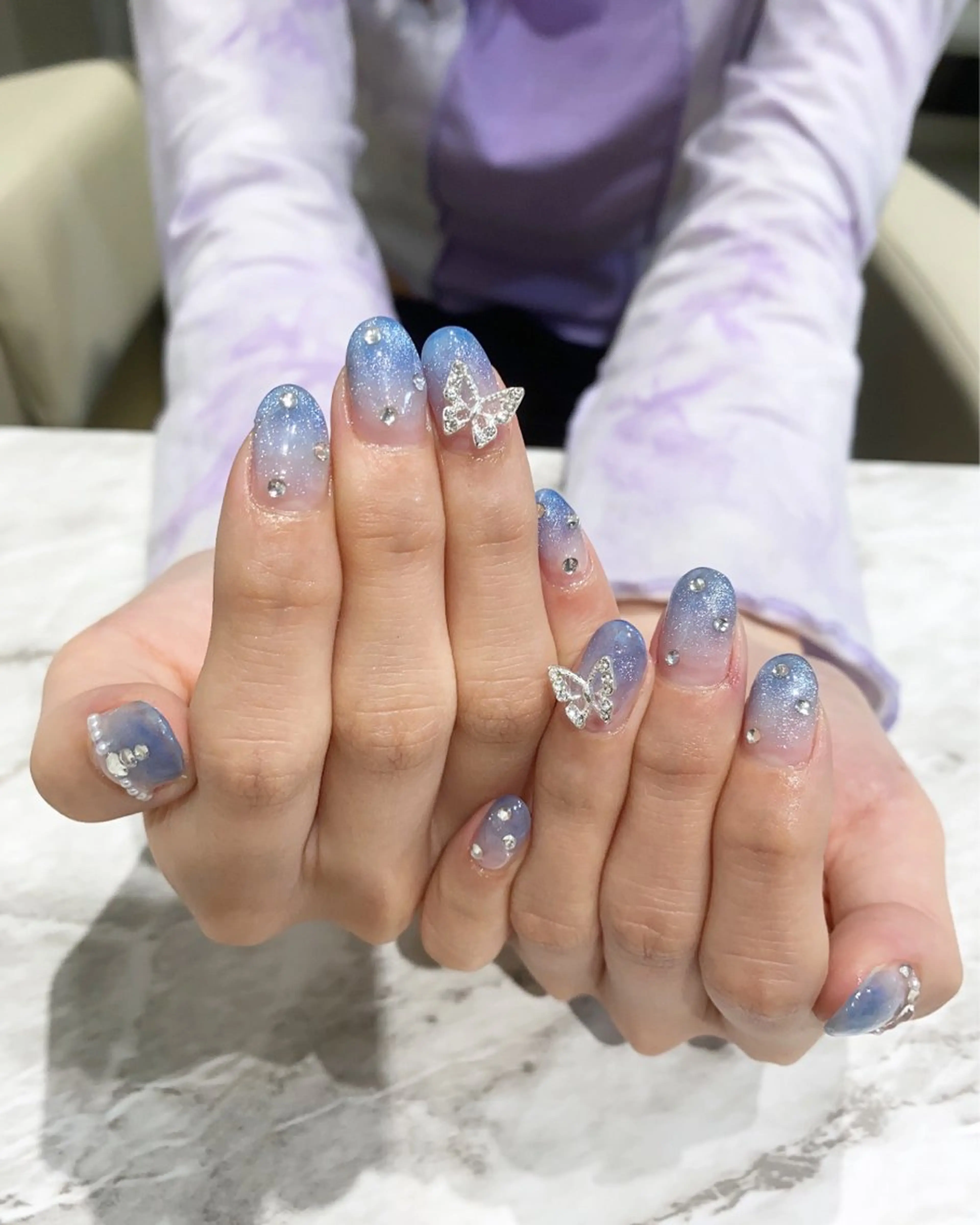 ネイル ブルー ハンドネイル フットネイル ハンドケア nail salon  AlgeTy所属・✴︎:.｡. MAKI.｡.:✴︎のネイルデザイン