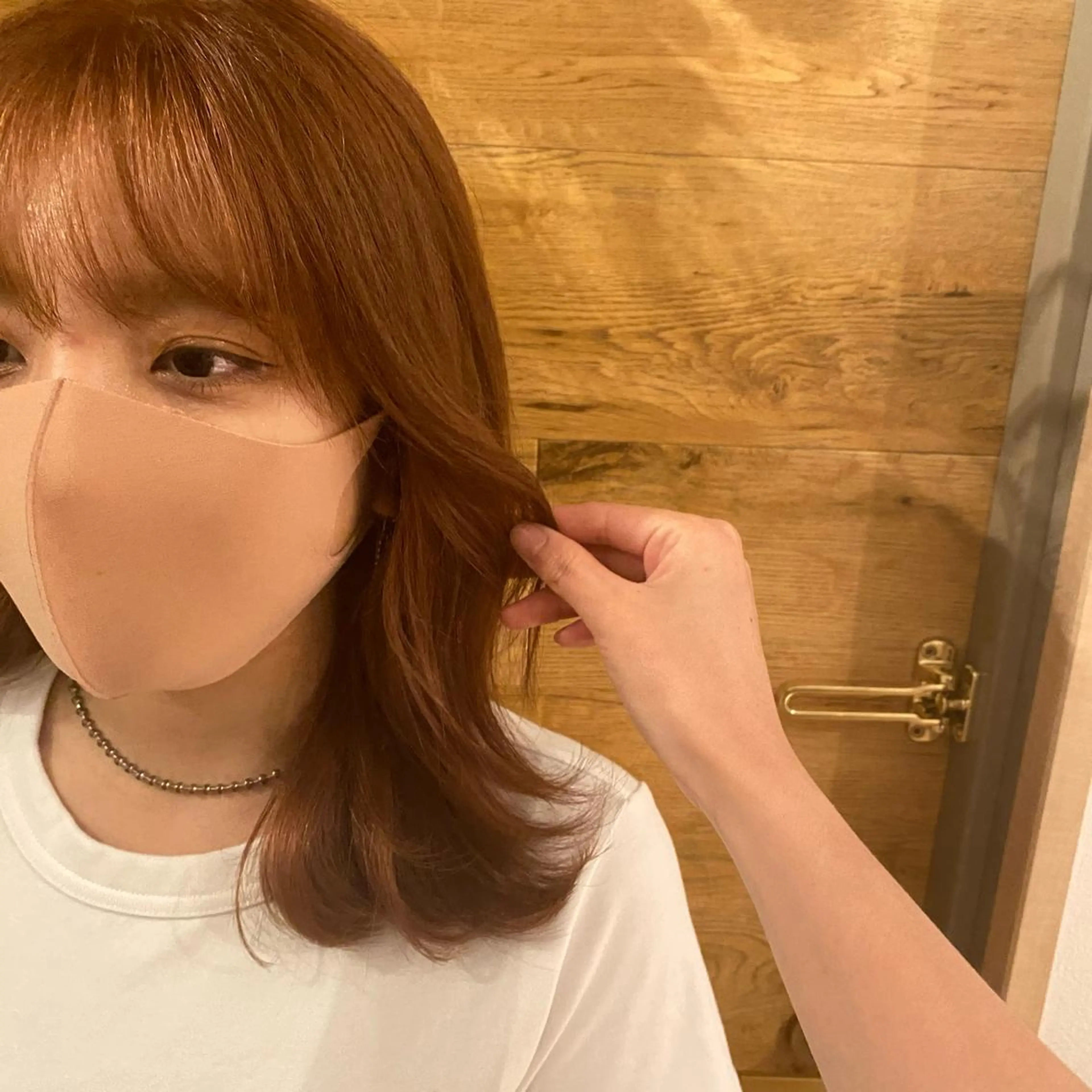 ミディアム カラー ブラウンカラー オレンジ オレンジブラウン RURI韓国ボブ 🇰🇷タッセルボブのヘアスタイル