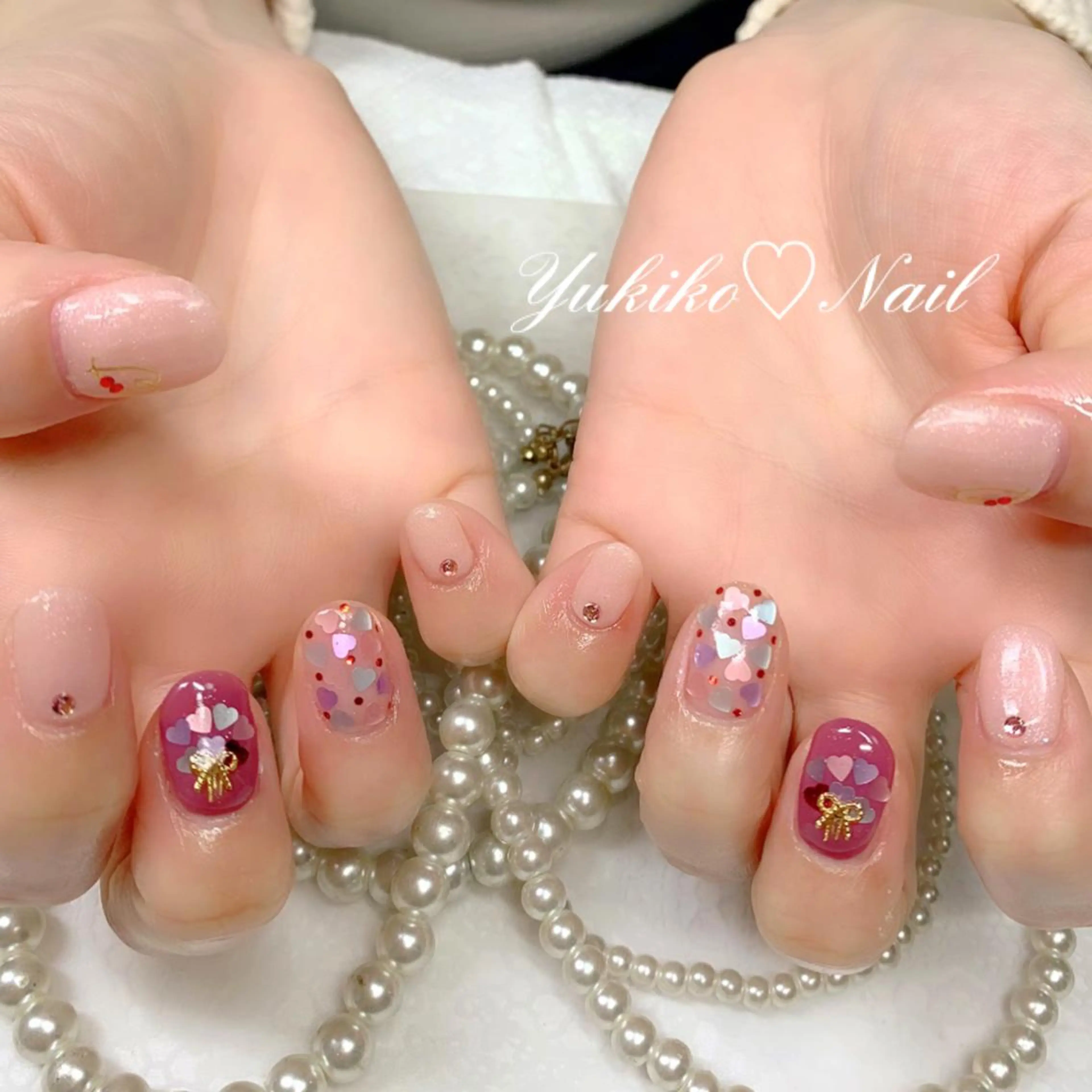 ネイル フラワーネイル ハート ホログラムネイル ハンドネイル ユキコ ネイルのネイルデザイン