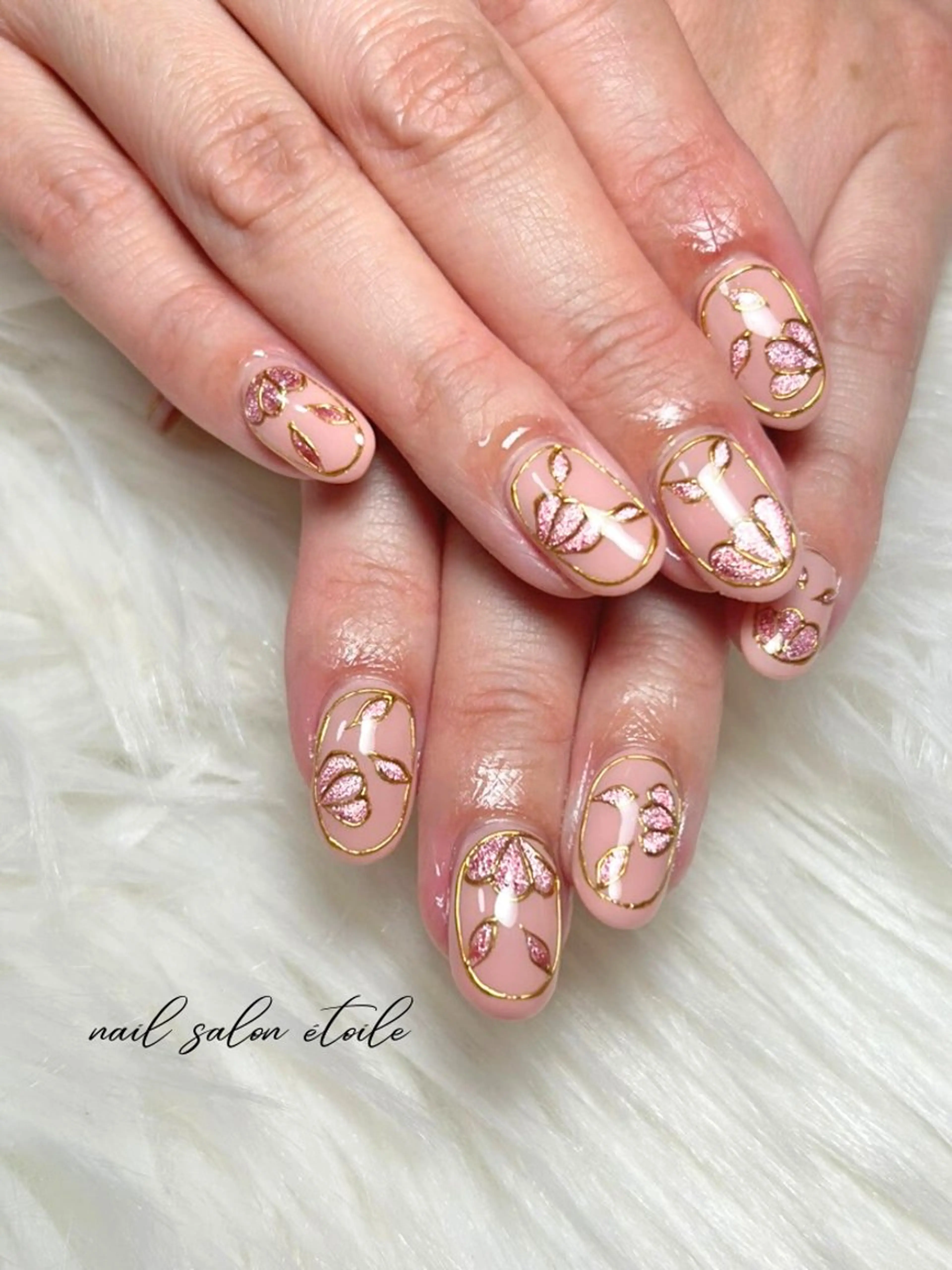 ネイル アートネイル フラワーネイル マグネットネイル ピンク ハンドネイル nail salon étoileのネイルデザイン