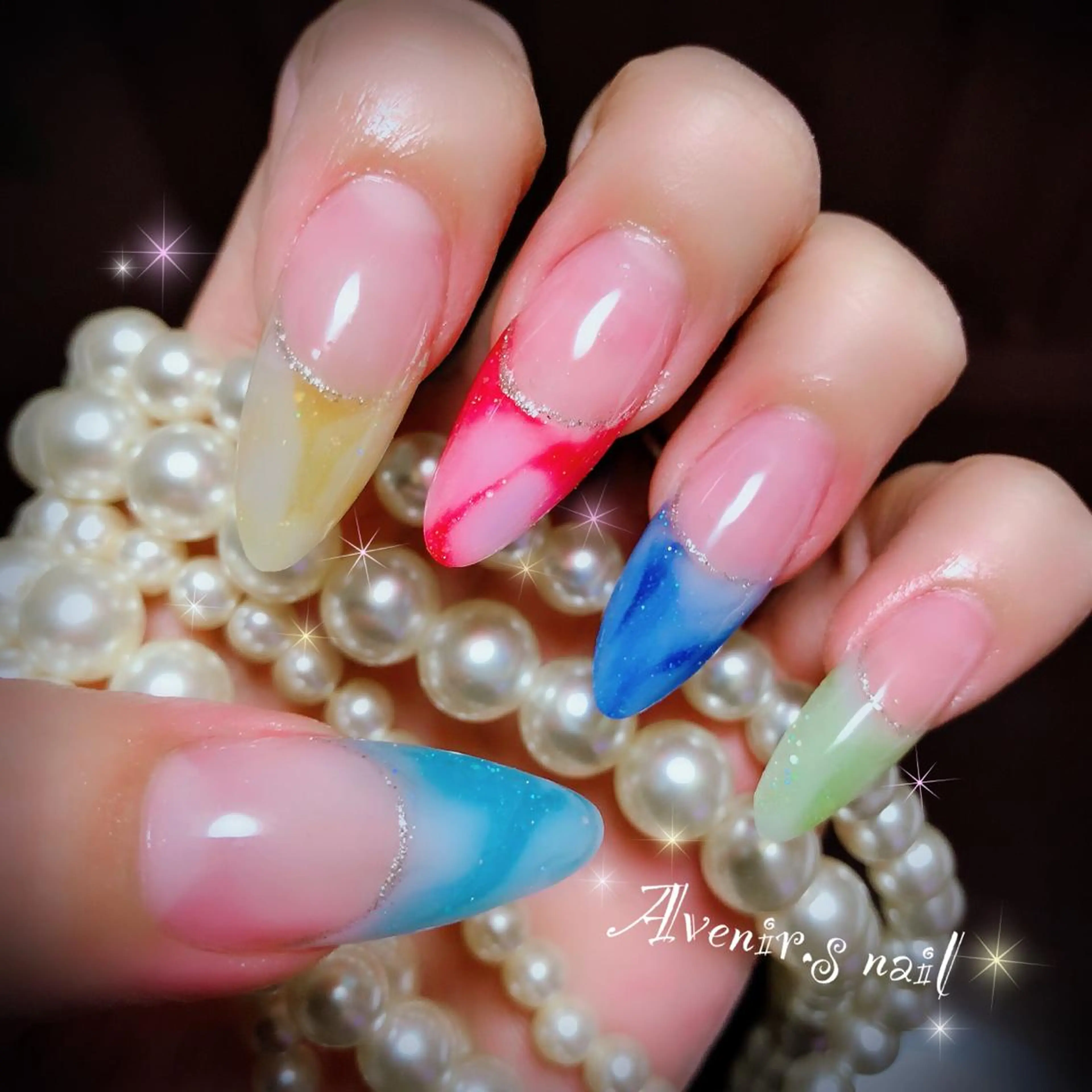 ネイル フレンチネイル ラメ(グリッター) 大理石ネイル(マーブル) Home Salon Avenir.のネイルデザイン