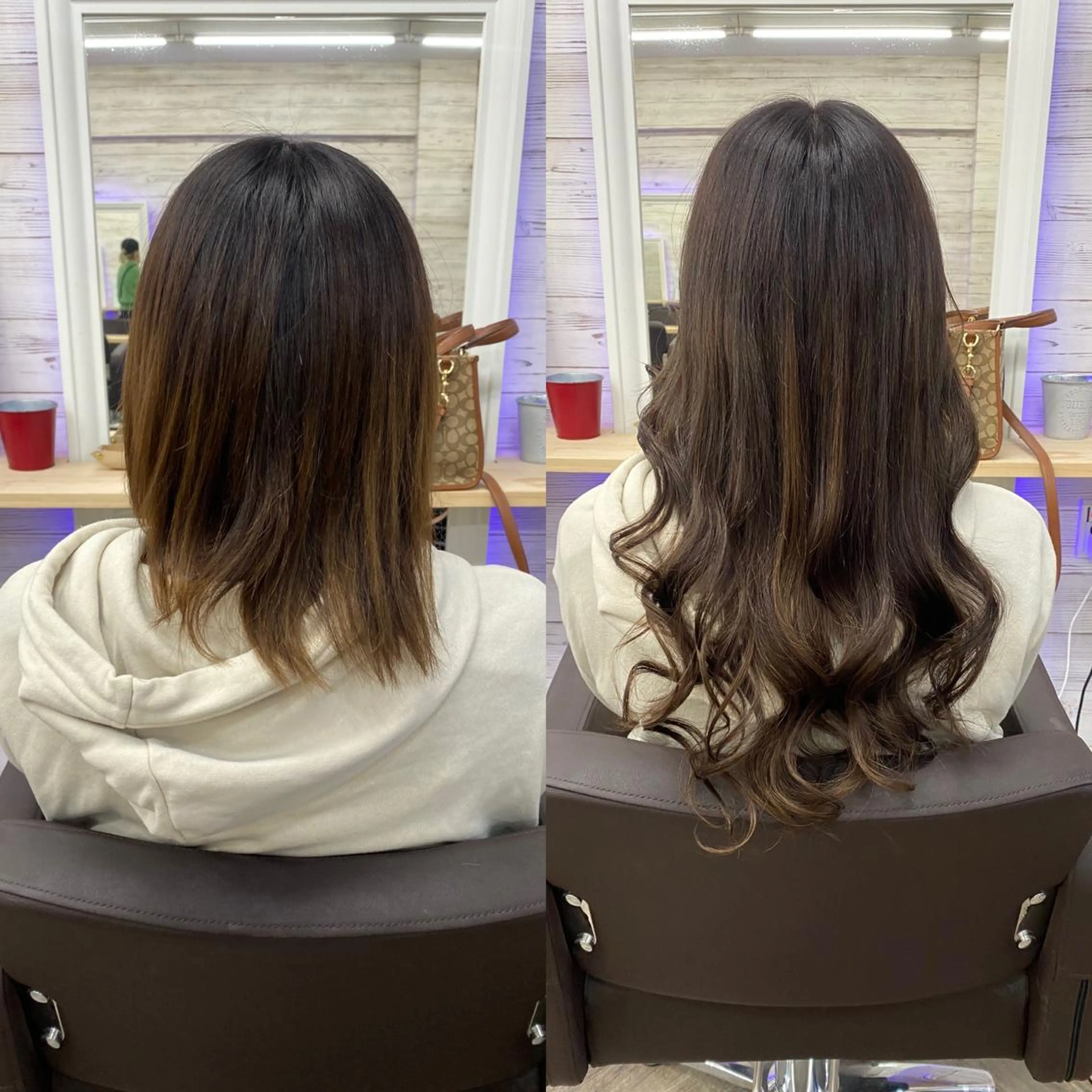 セミロング カラー ヘアアレンジ アイブロウ ショートボブ 編み込みエクステ シールエクステ セミロングパーマ バレイヤージュ LAVENDIA 初音のヘアスタイル