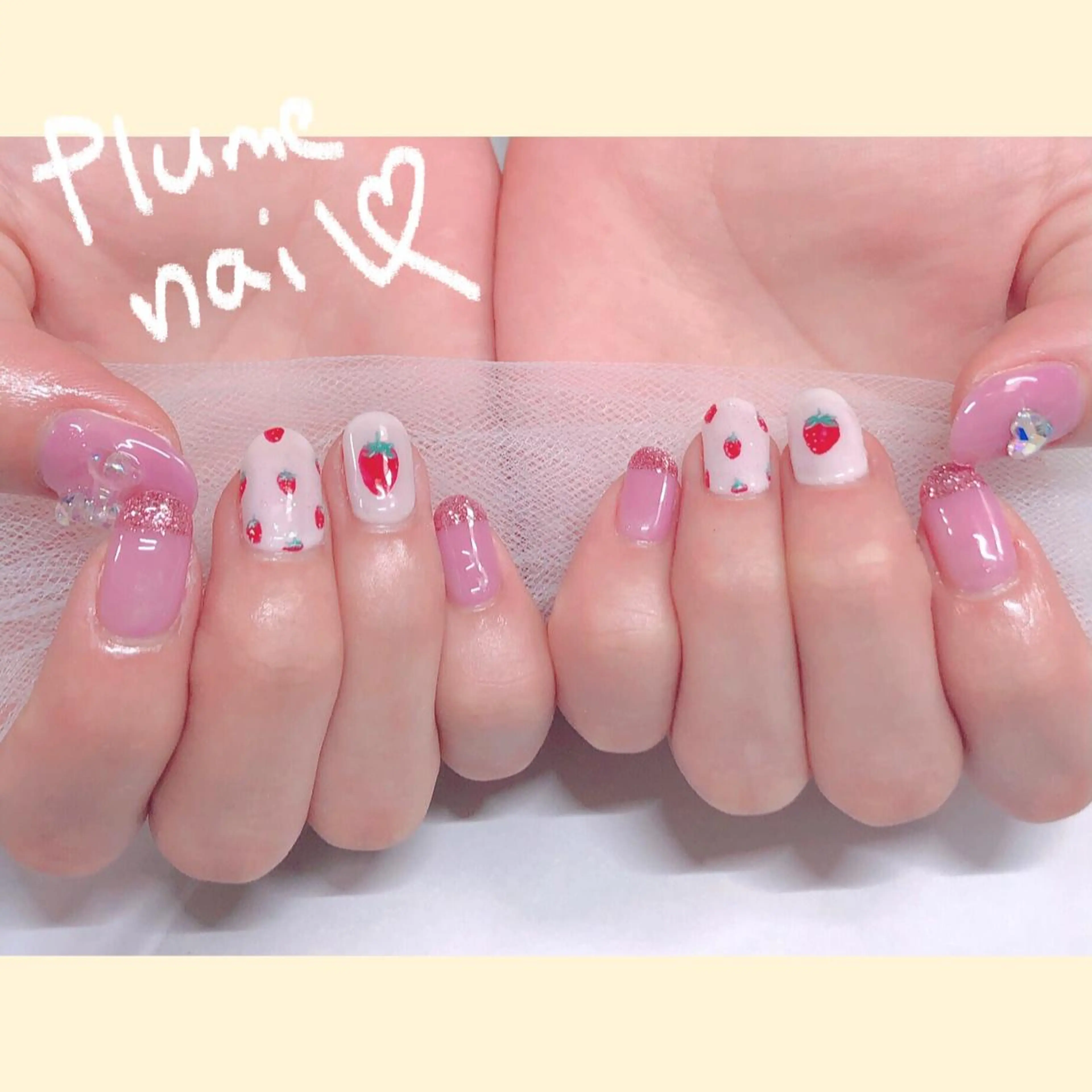 ネイル アートネイル ガーリー ハート キラキラネイル 韓国ネイル ハンドネイル plume nail ☆韓国ネイルのネイルデザイン