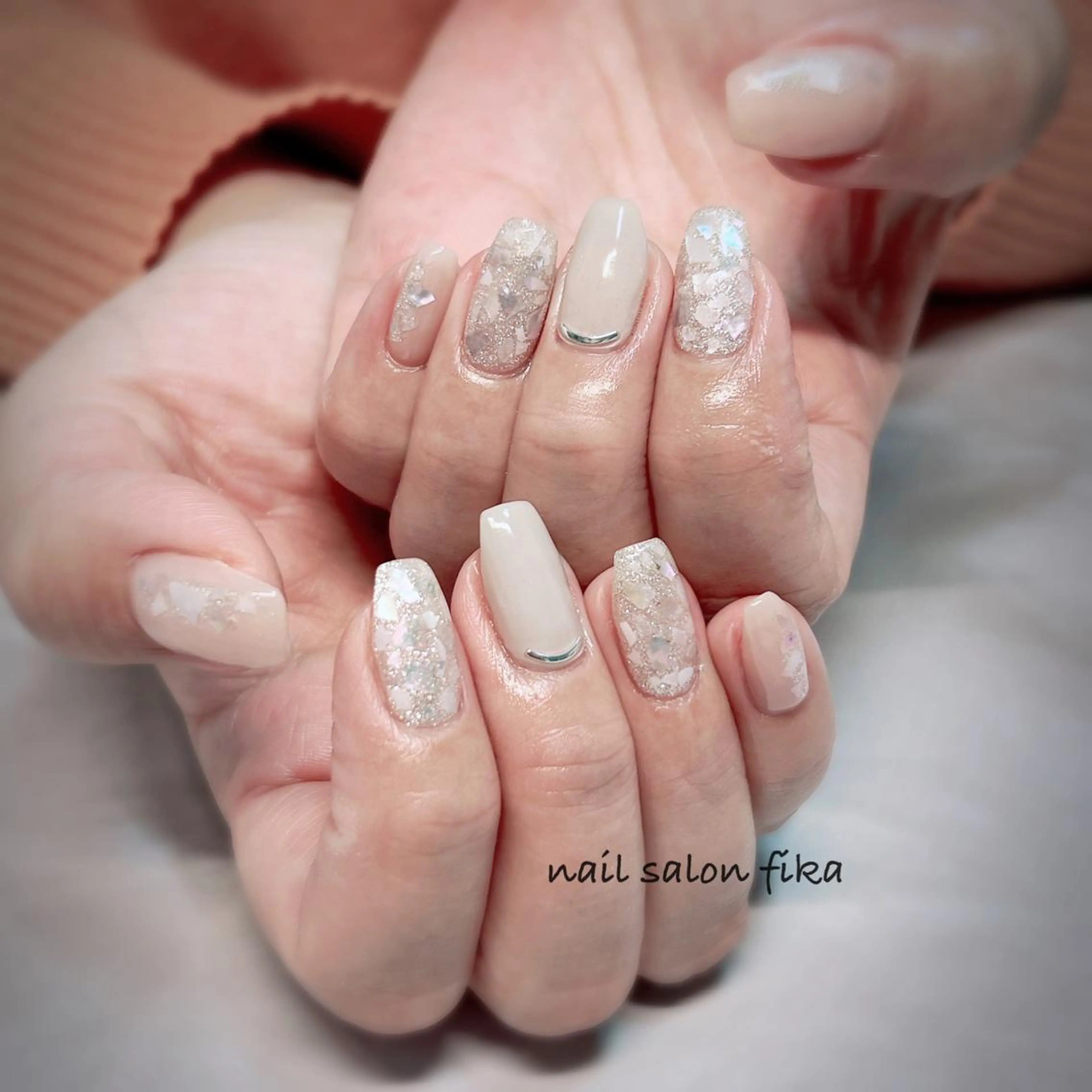 ネイル アートネイル キラキラネイル 夏ネイル nail salon fikaのネイルデザイン