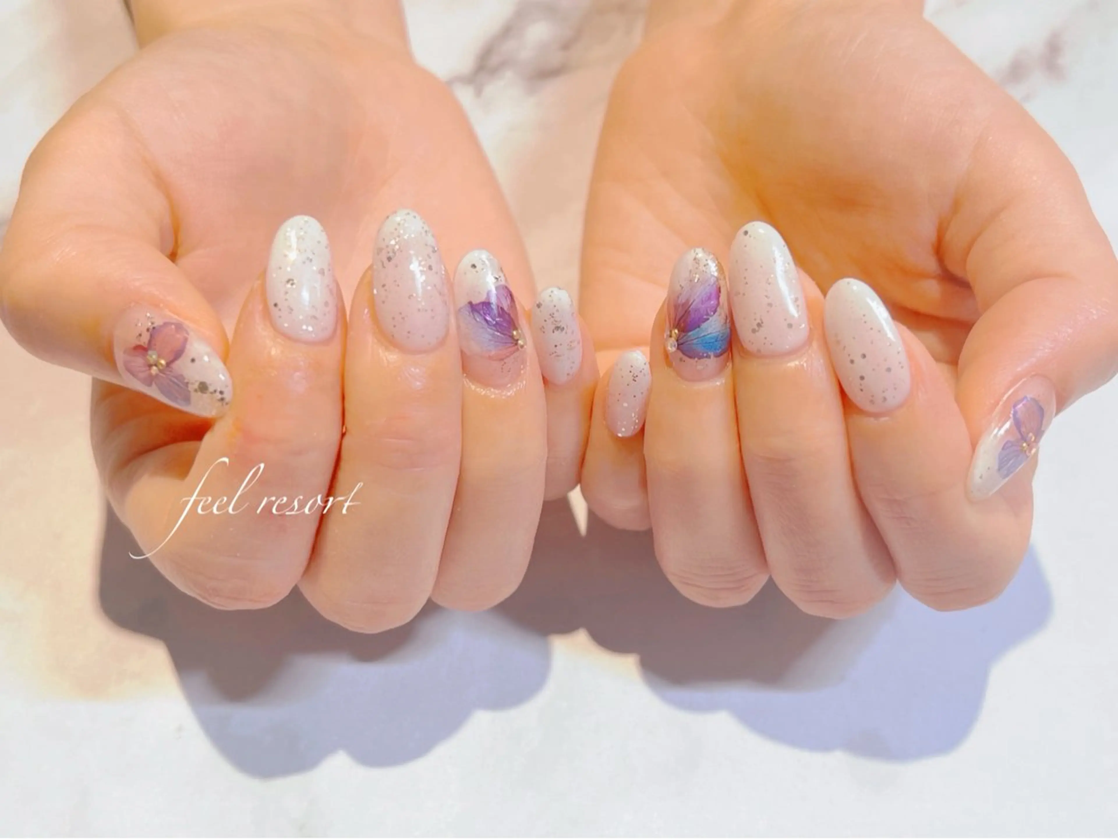 ネイル 長さ出し フットネイル フレンチネイル ジェルネイル ガラスフレンチ ハンドネイル Lien（リアン） 銀座駅6分のネイルデザイン