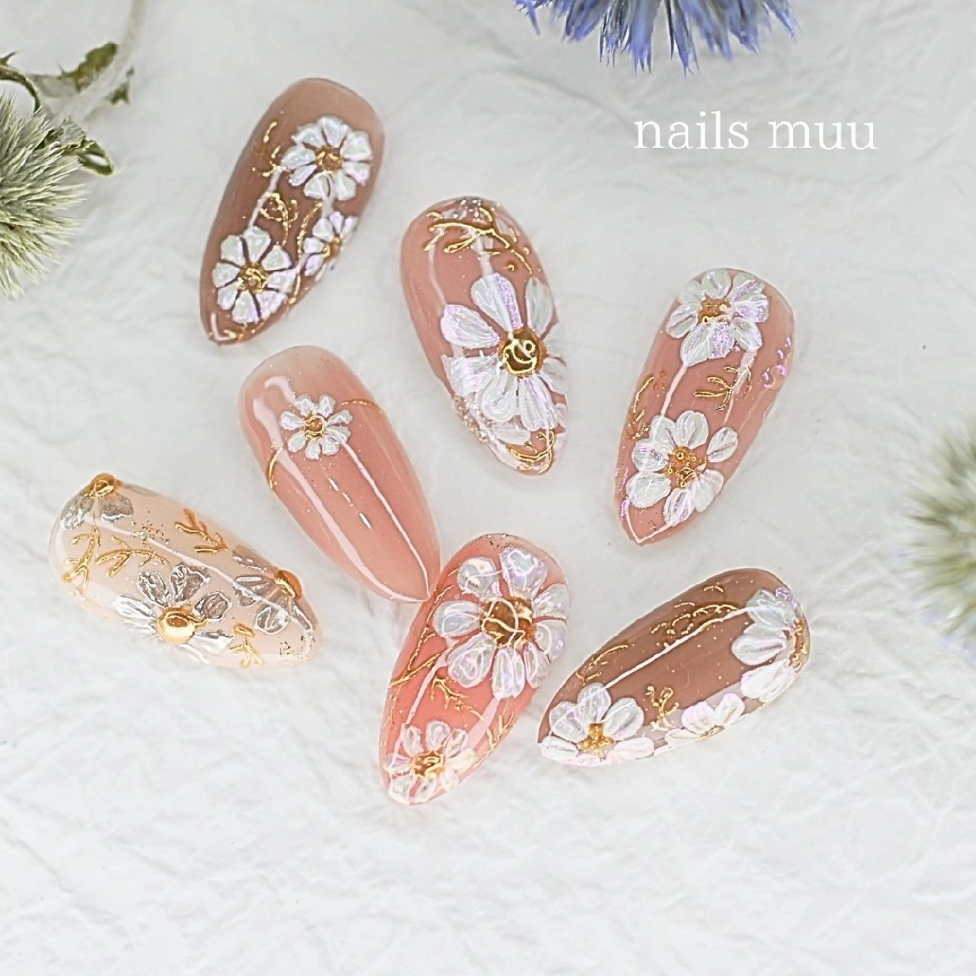 ネイル オーロラネイル フラワーネイル 氷ネイル・うるうるネイル ミラーネイル nails muu まゆのネイルデザイン