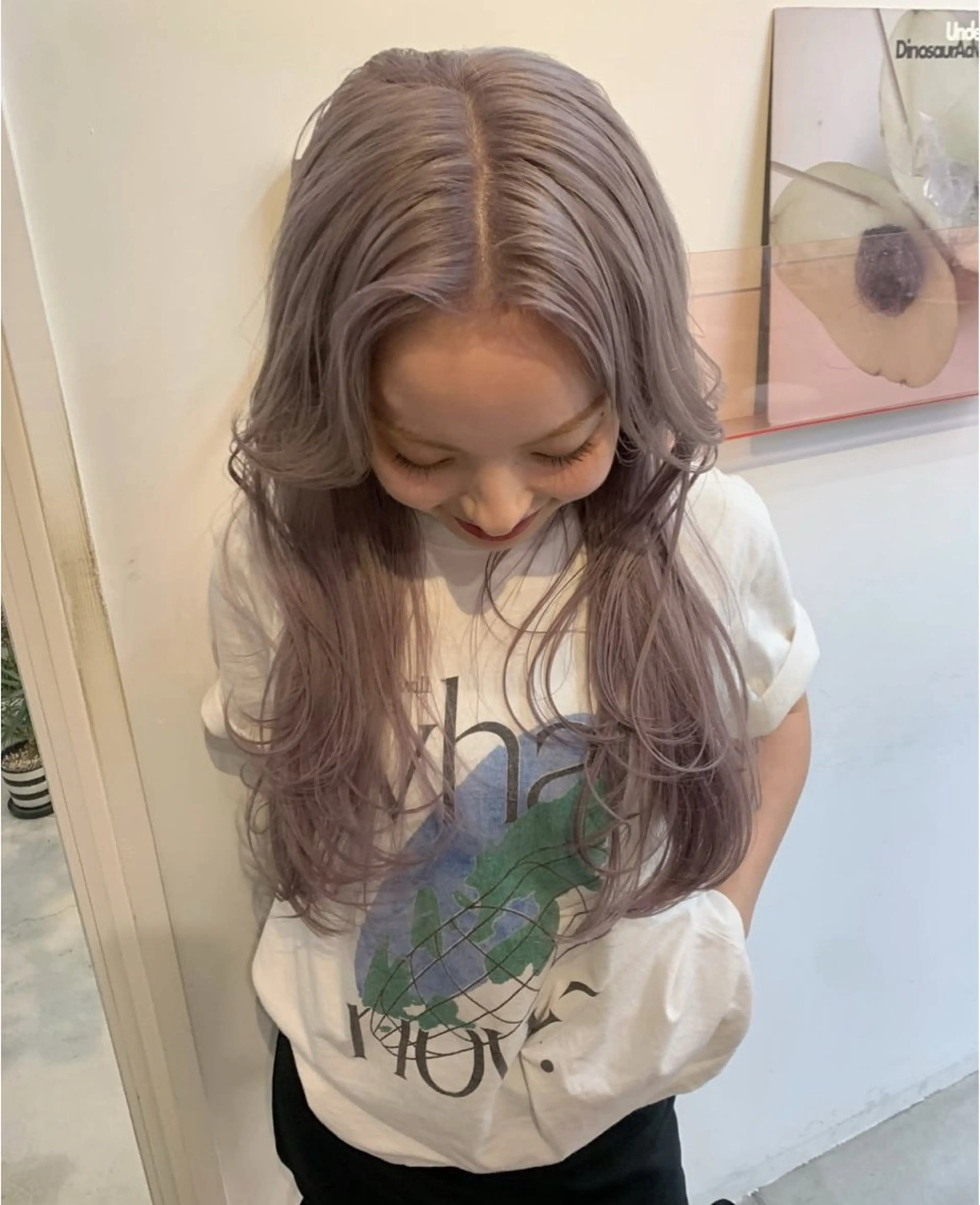 ロング カラー グレージュ ラベンダーカラー ラベンダーグレージュ ラベンダーグレー ヘアカラー トリートメント キラ/ハイトーン/ 天神美容室のヘアスタイル