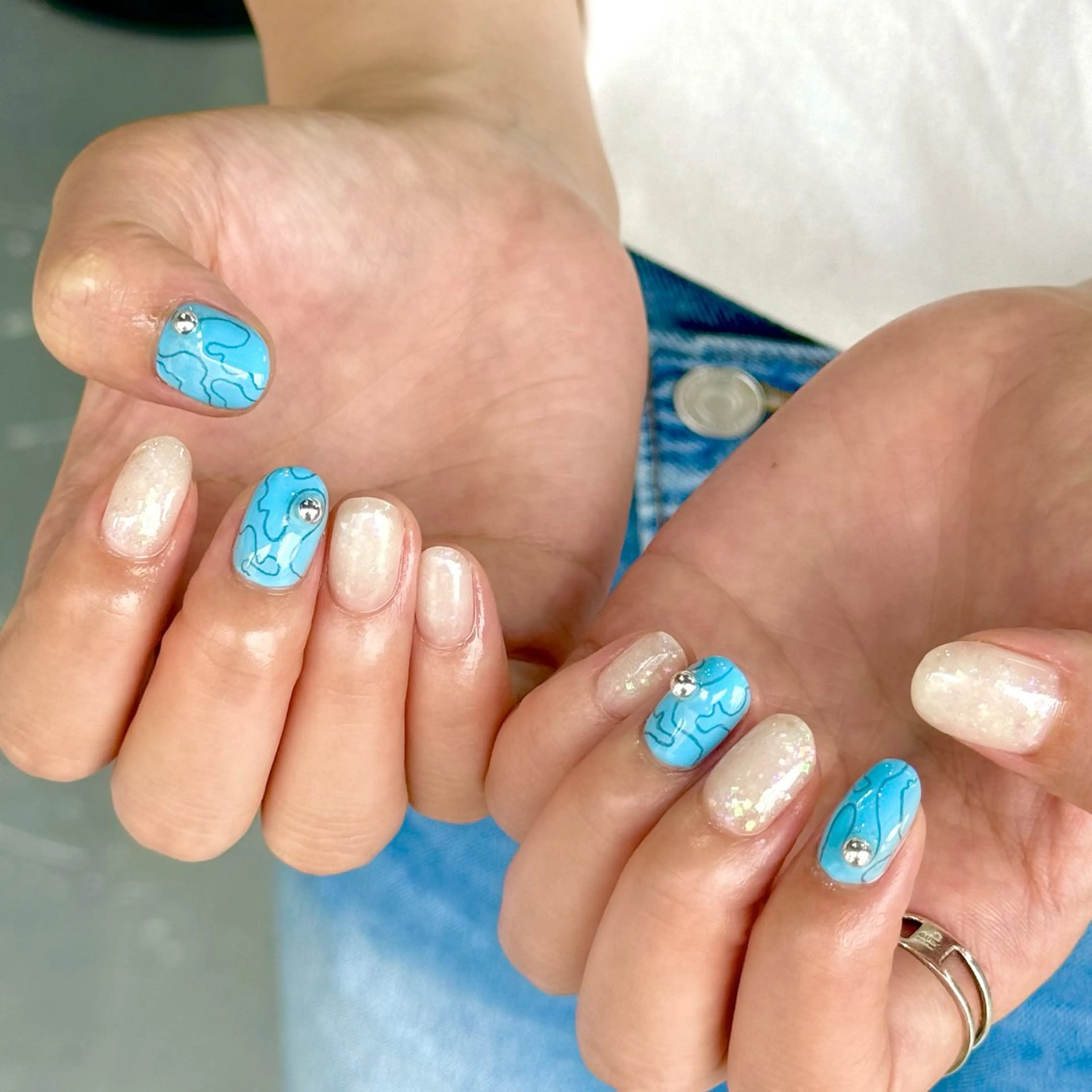 ネイル ブルー ラメ(グリッター) ワンカラーネイル ハンドネイル HARUKA ネイリスト福岡/薬院のネイルデザイン