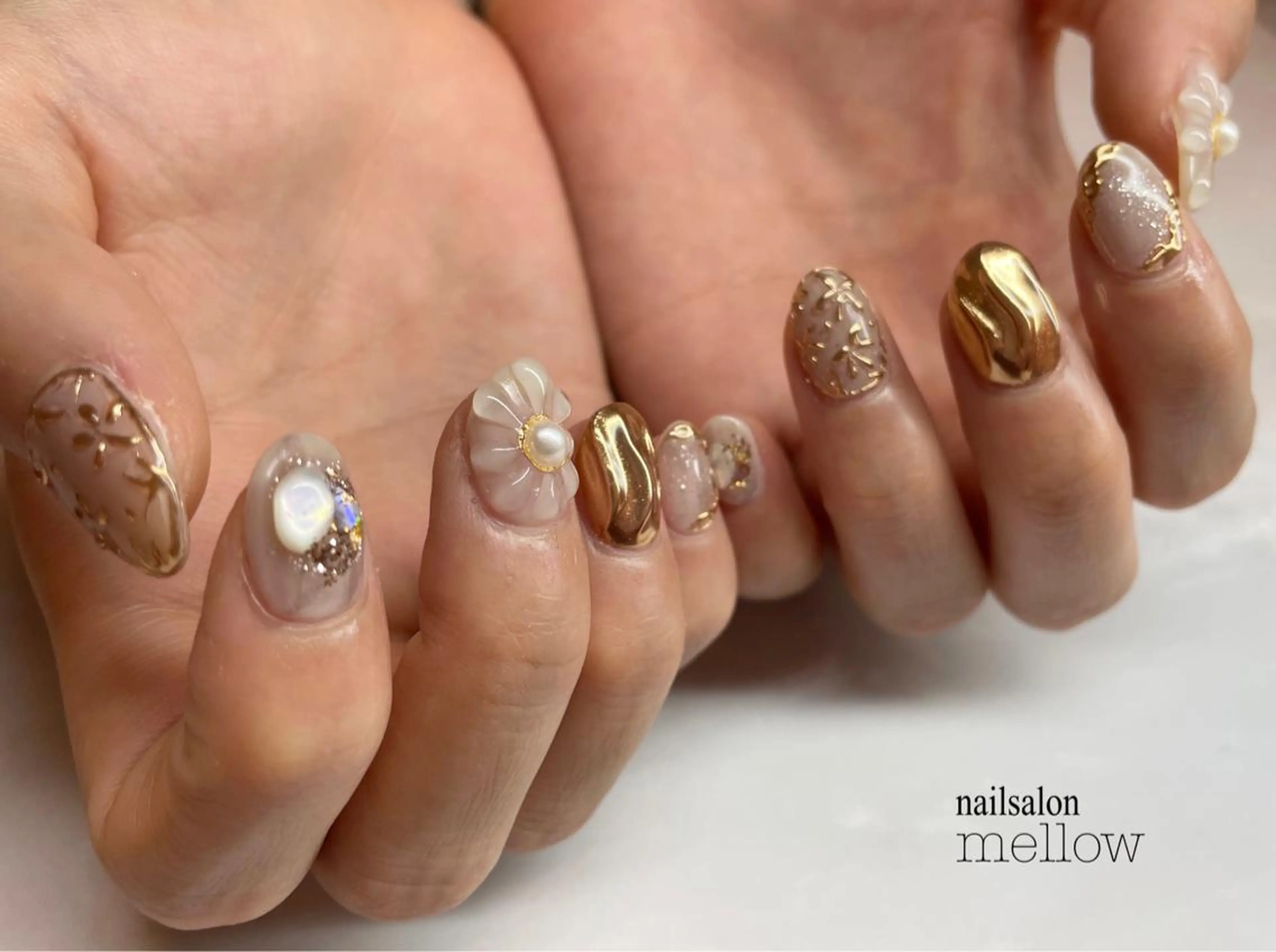 ネイル フラワーネイル ミラーネイル ぷっくりネイル 大山 浩美のネイルデザイン