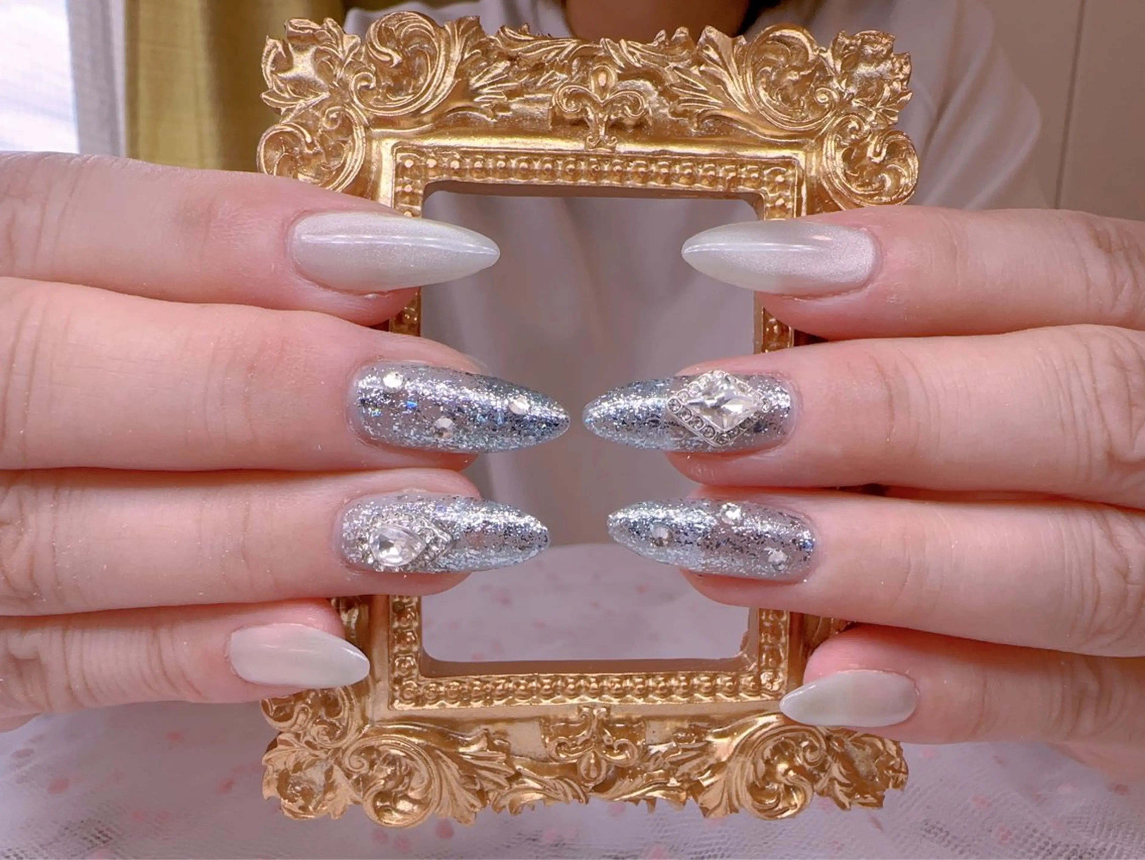 ネイル オーロラネイル 長さ出し フットネイル 韓国ネイル ラメ(グリッター) ハンドネイル Belle nail salon 新小岩のネイルデザイン