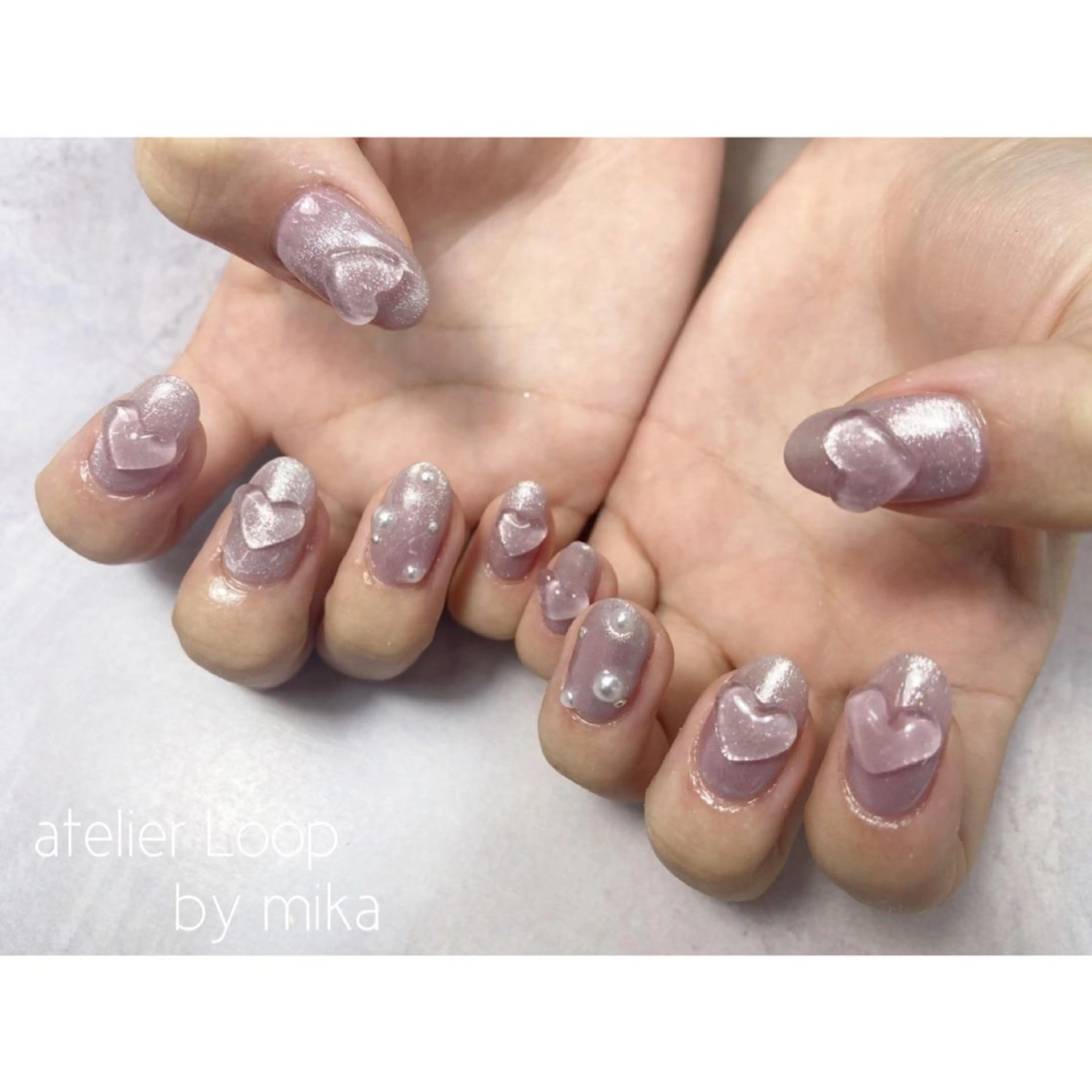 ネイル アートネイル カジュアル クリアネイル ハート マグネットネイル ハンドネイル atelierLoopbyshiho所属・atelier Loop♪MIKAのネイルデザイン