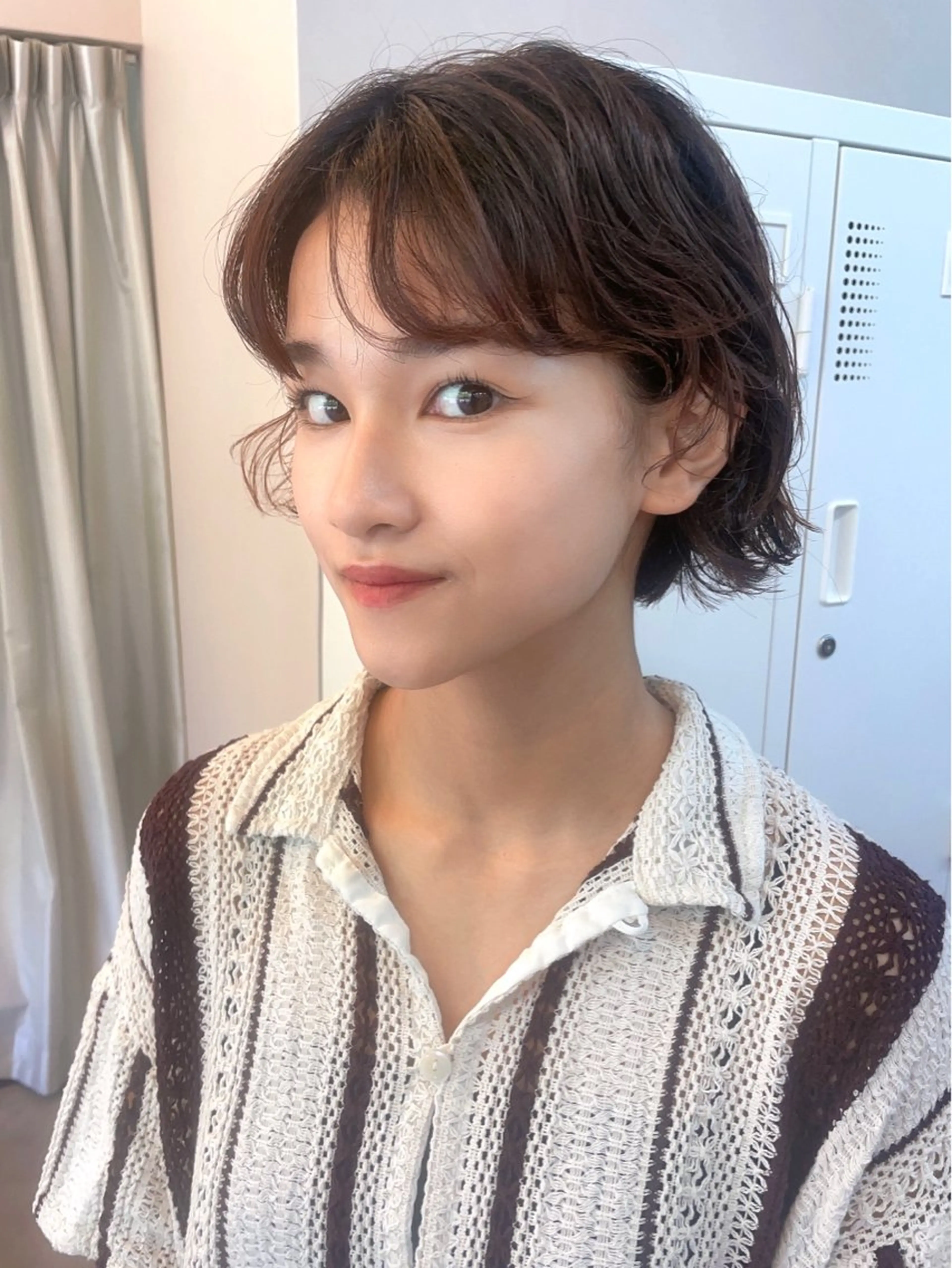 ショート パーマ 限定1名撮影モデル 村中衣里のヘアスタイル