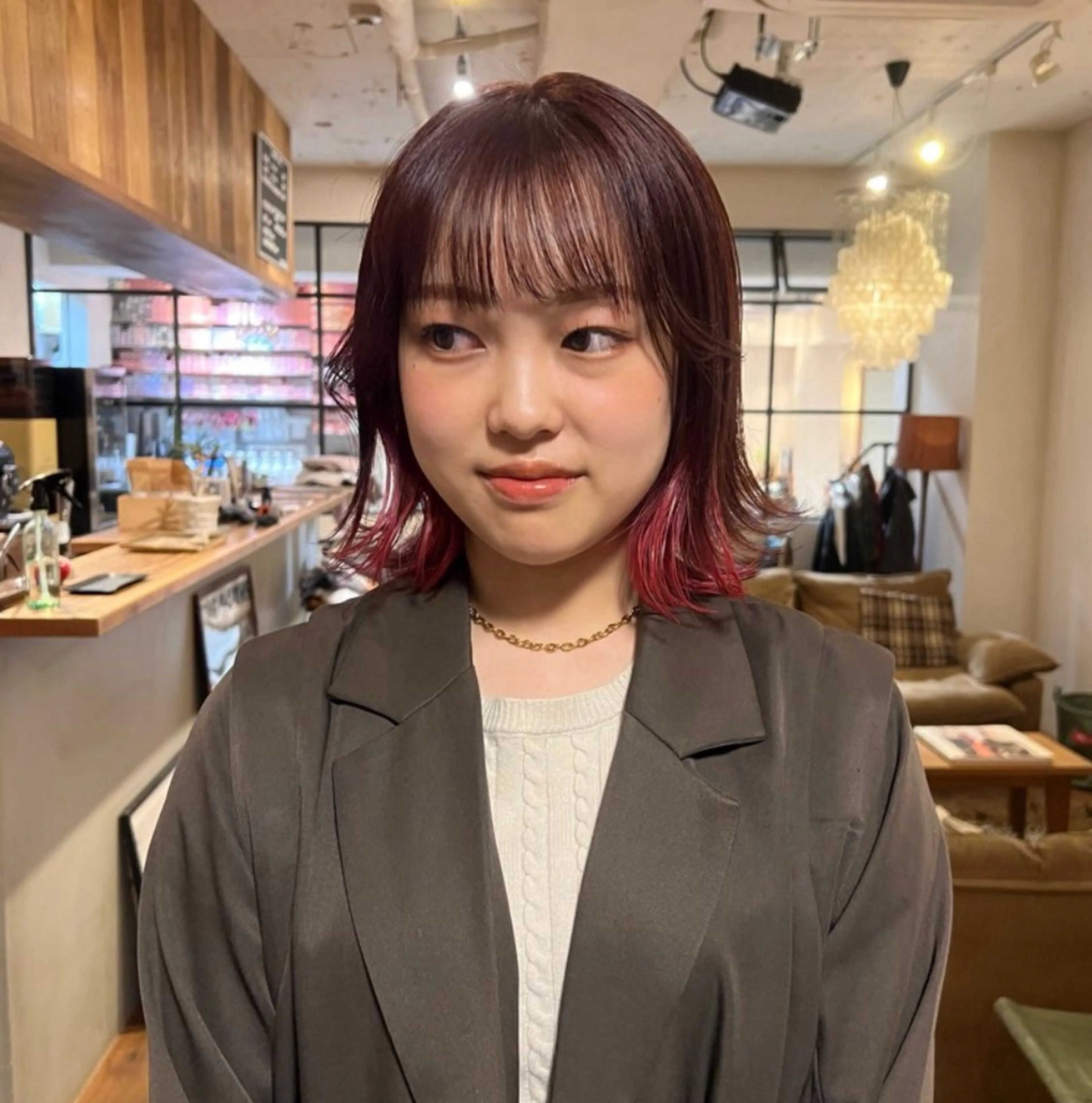 ミディアム カラー ブリーチ インナーカラー ピンクカラー ボブ 似合わせカット drop /Hiroto✩.*のヘアスタイル