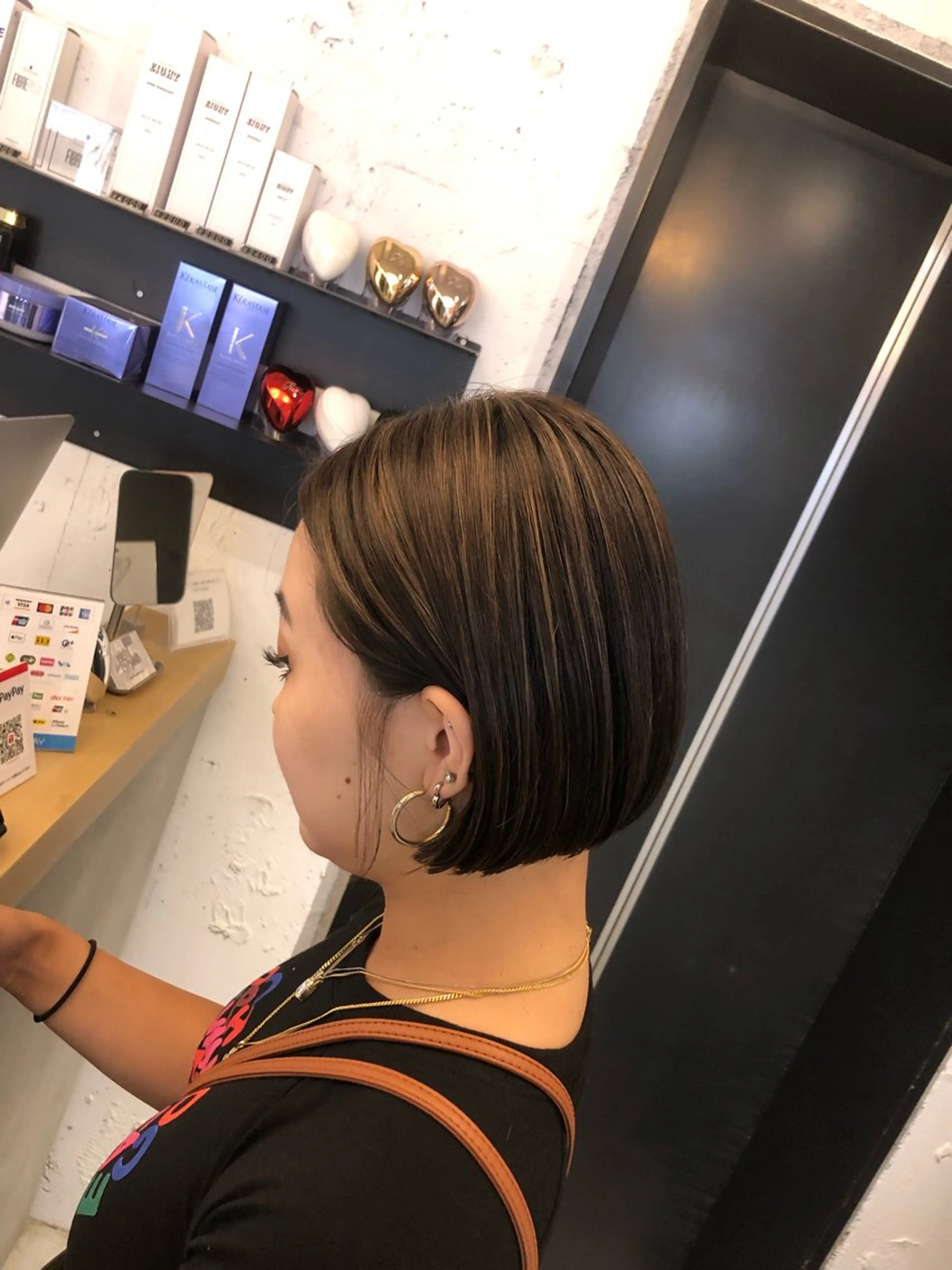 ショート カラー デザインカラー ハイライトカラー インナーカラー ボブ ハイライト カット ヘアカラー トリートメント ✨髪質改善ストレート ×ミニボブ✨萩原　翼のヘアスタイル