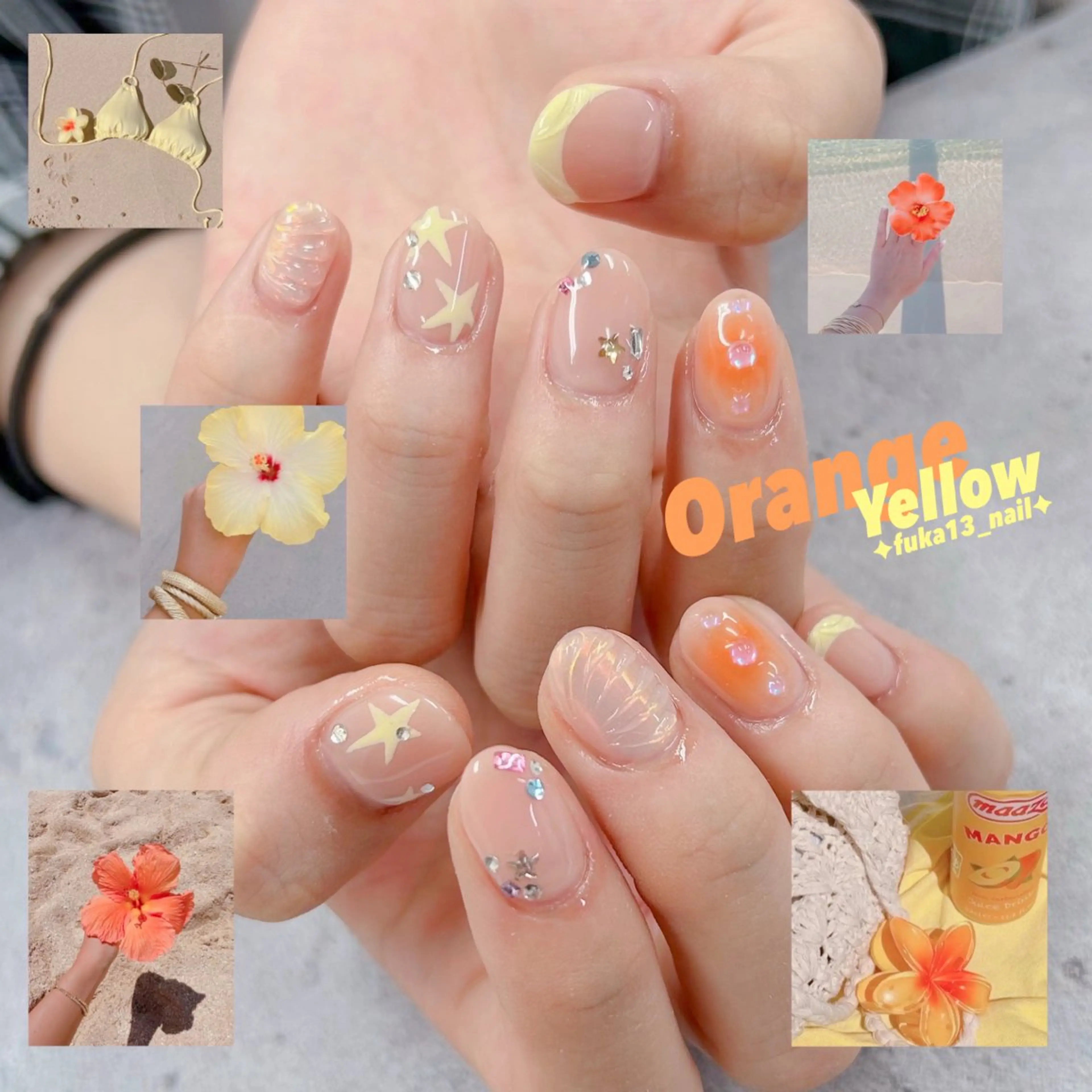 ネイル 韓国ネイル オレンジ 夏ネイル ハンドネイル ネイルサロンAnela【アネラ】所属・Nail♡Fuka. /4月予約受付中のネイルデザイン