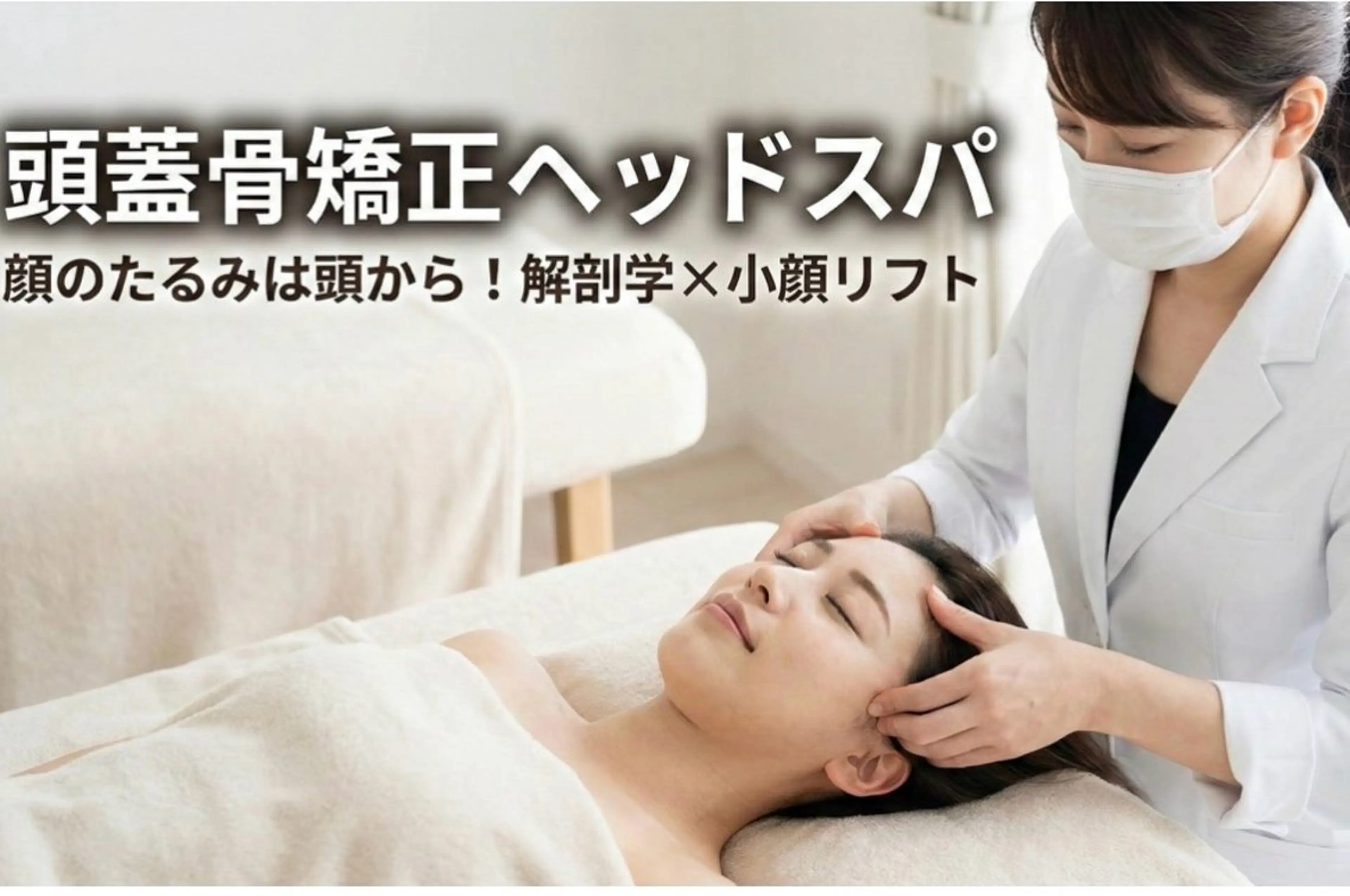 【頭蓋骨矯正×極上ヘッドスパ】顔のたるみは頭から引き上げる!脳疲労・眼精疲労も解消|強力リフト【施術60分】の写真