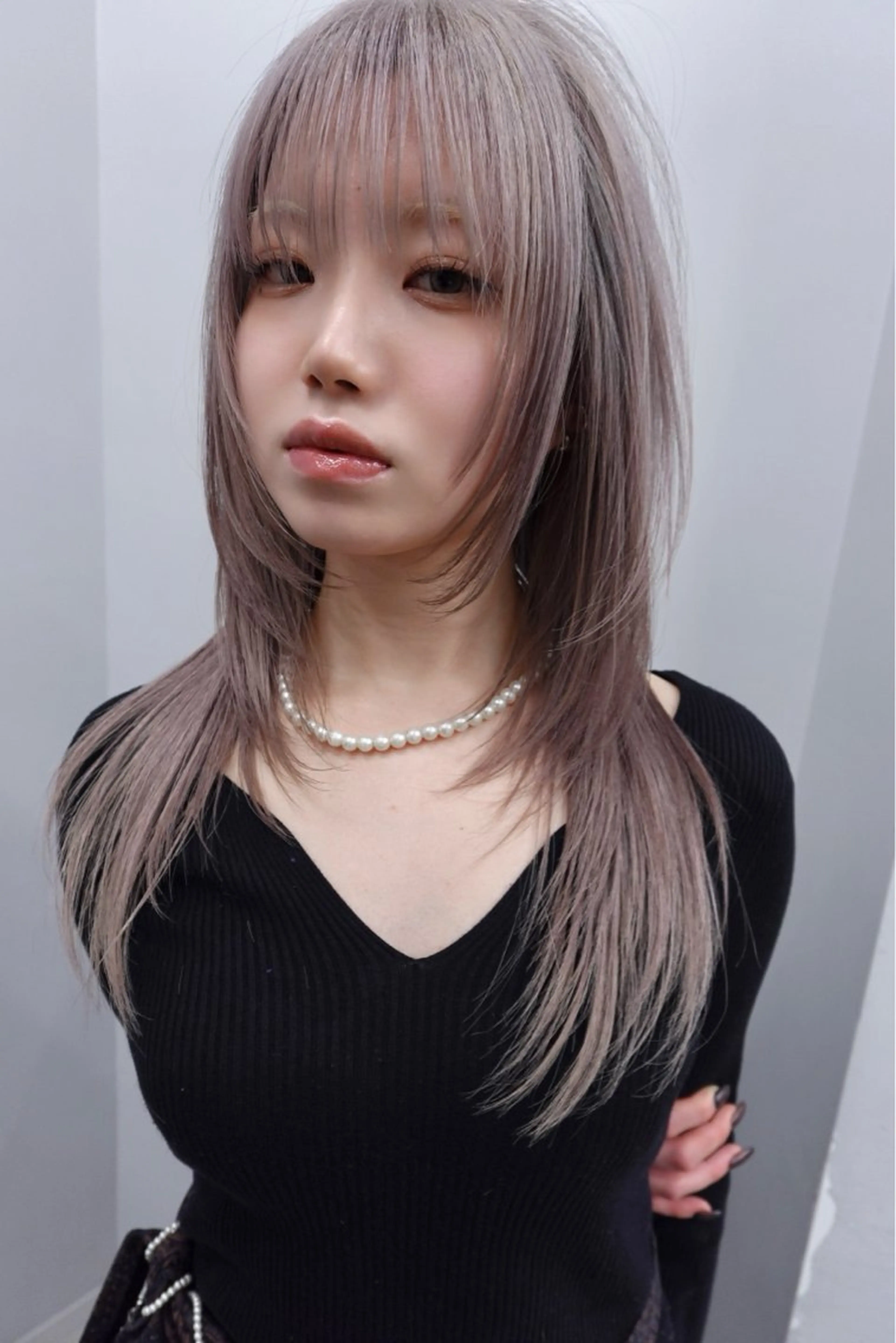 ロング ハッシュカット 韓国風ヘア レイヤーカット ロング 表参道ハイトーン 韓国ヘア長田雄希のヘアスタイル