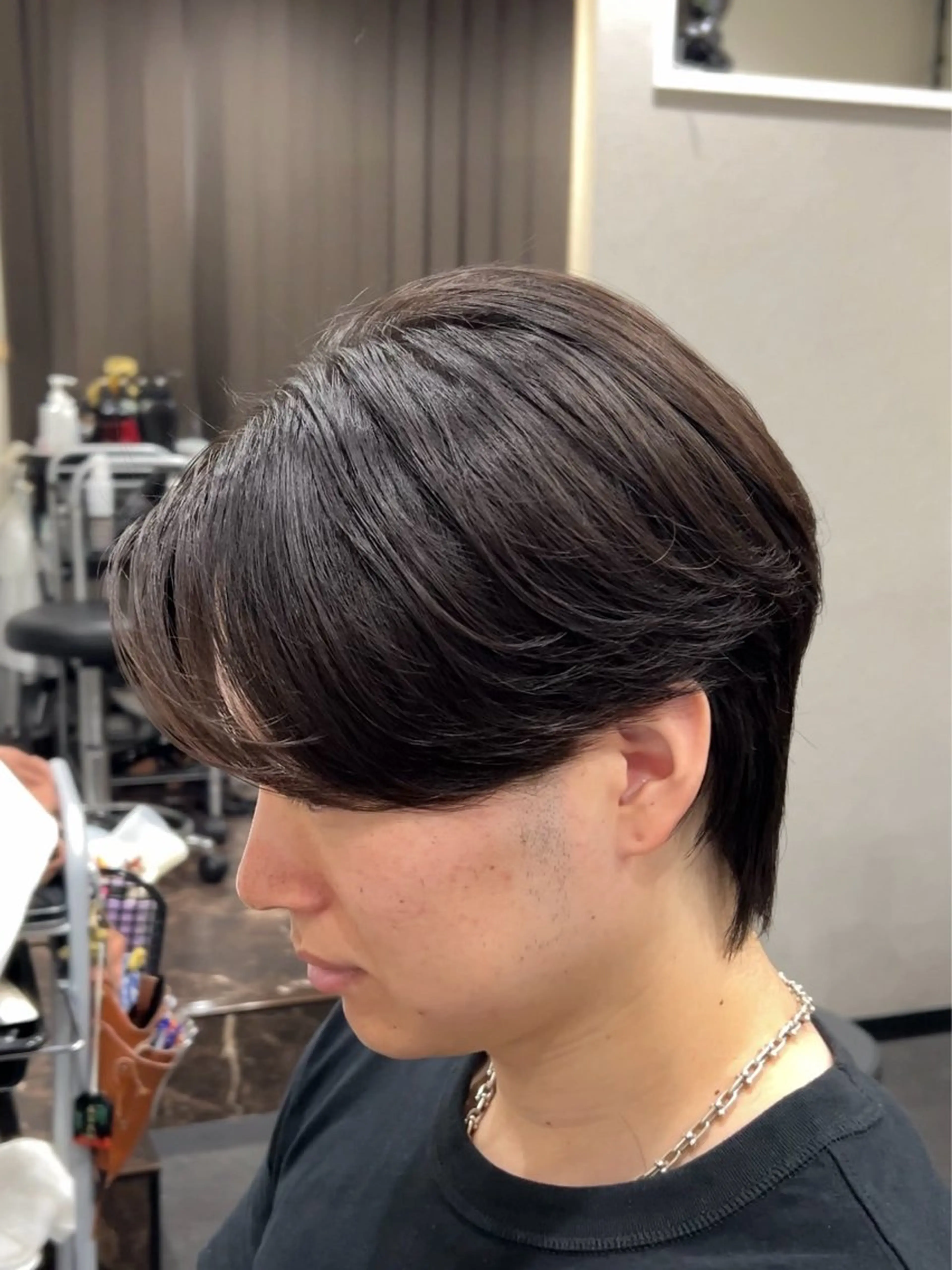 ミディアム メンズ センターパート 縮毛矯正 福井 太暉のヘアスタイル