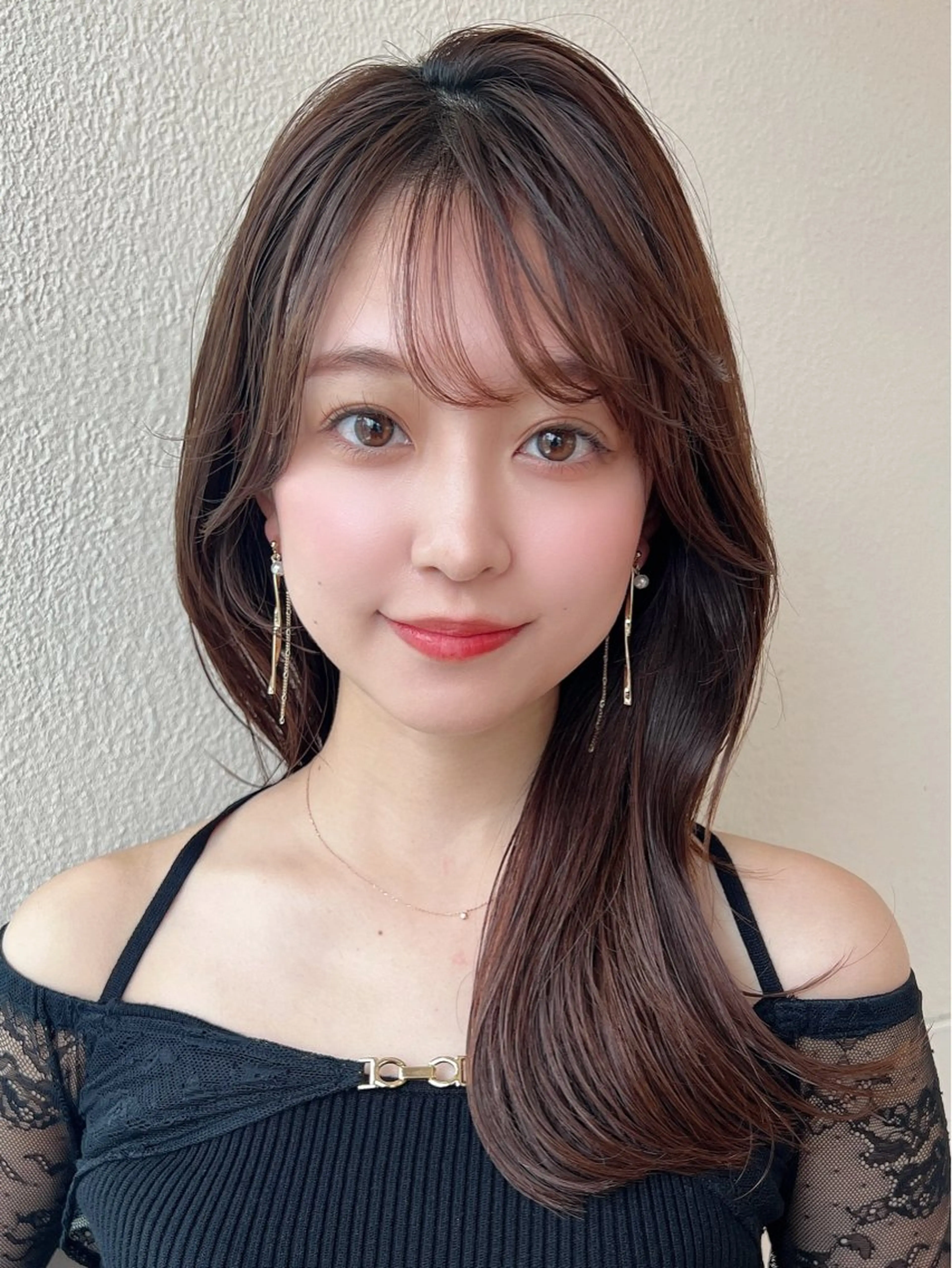 セミロング カラー ヘアアレンジ ブラウンカラー くびれヘア カット ヘアカラー トリートメント RIHO/愛されモテ /透明感カラーのヘアスタイル