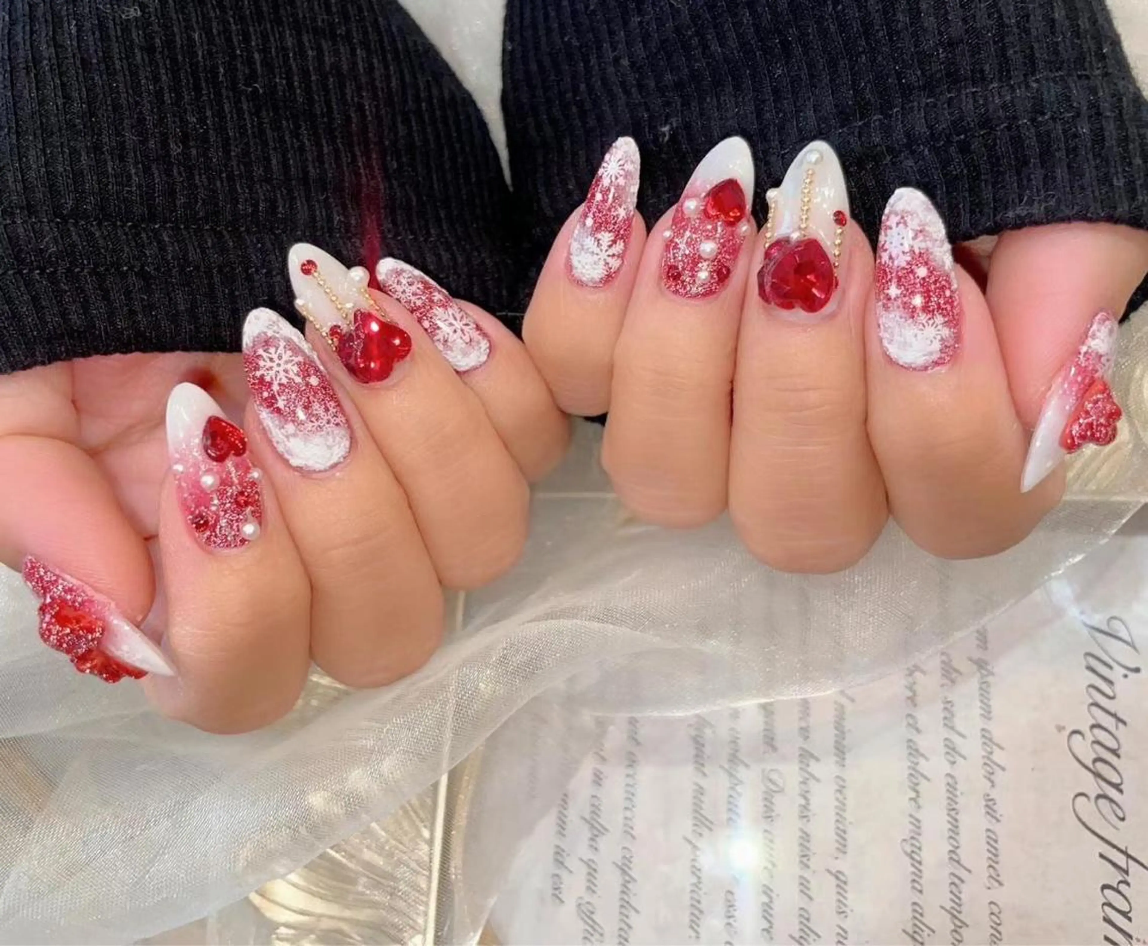 ネイル アートネイル ハート 赤色 Babarla Nailのネイルデザイン