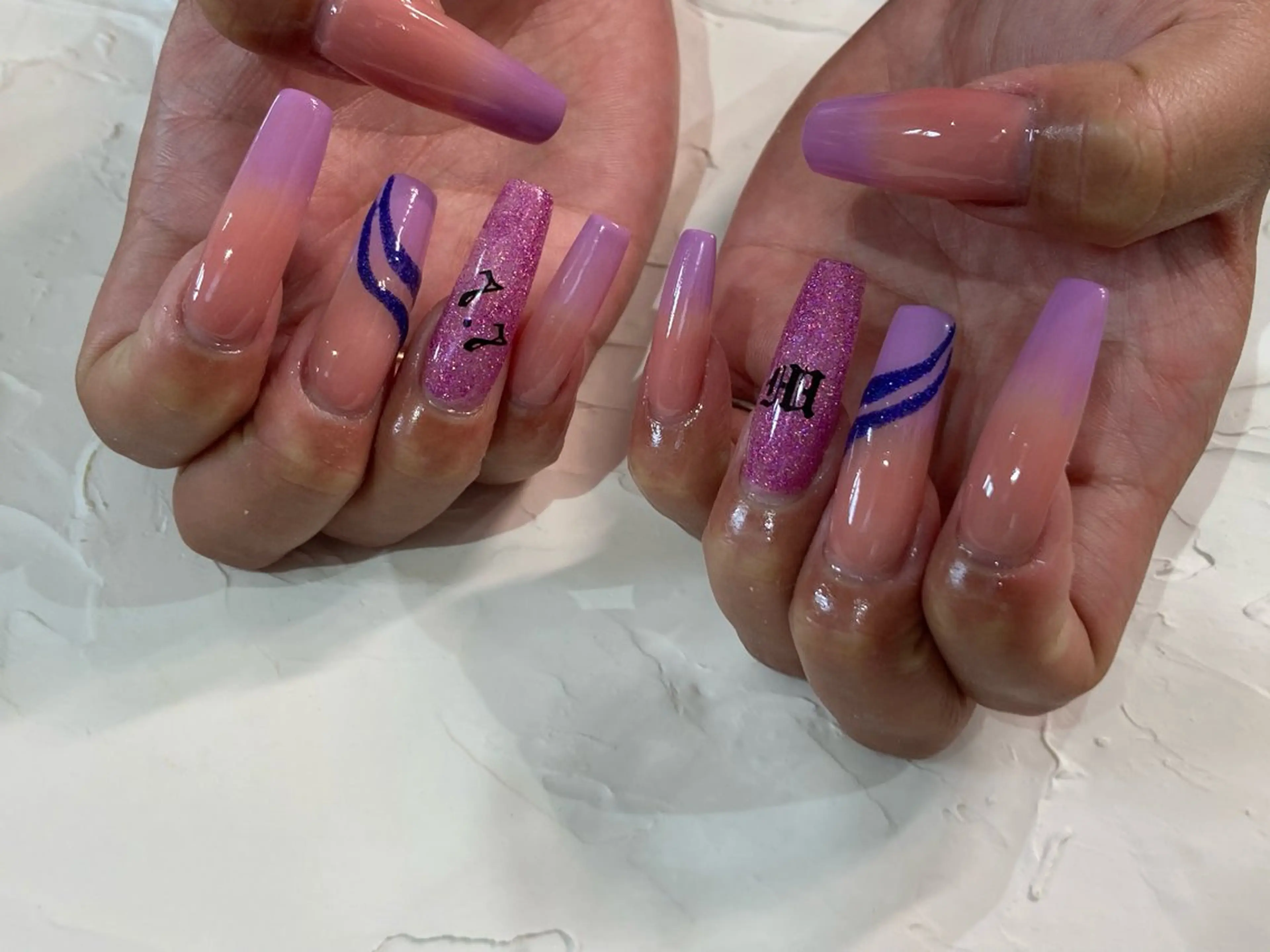 ネイル グラデーション ロングネイル スカルプネイル 【Bright】 Rieのネイルデザイン