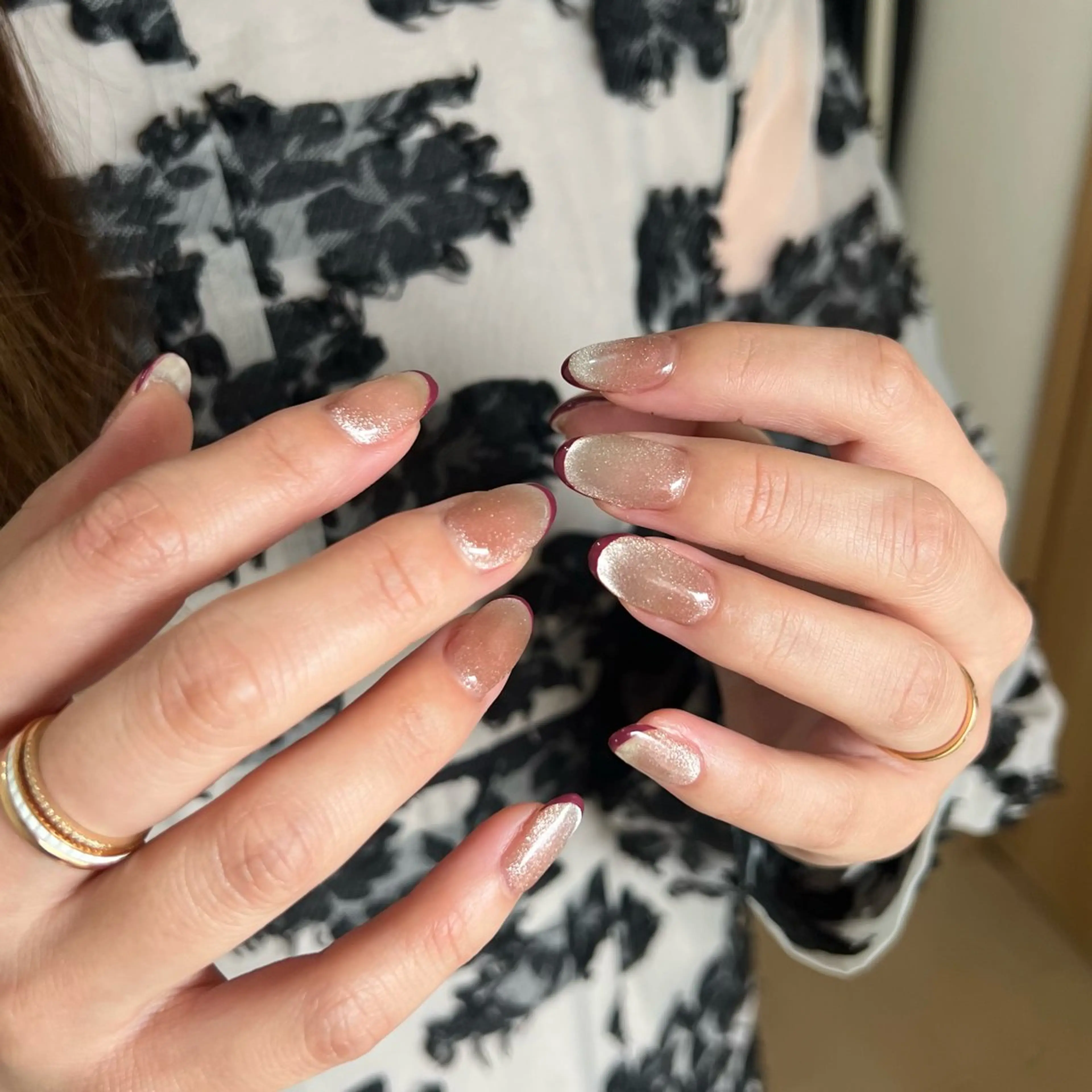 ネイル フレンチネイル ゴールド マグネットネイル ピンク Momoka ネイリスト福岡/薬院のネイルデザイン