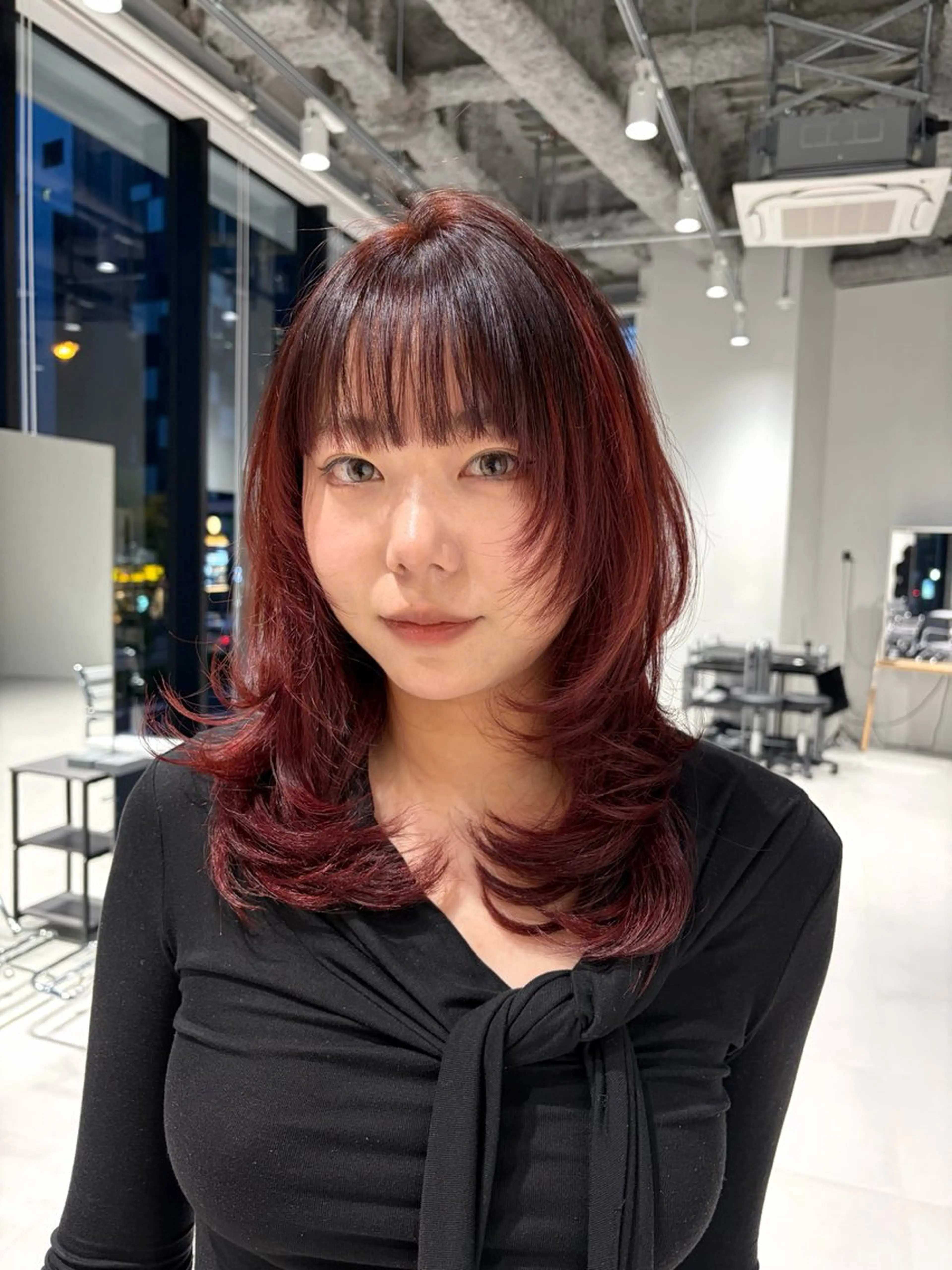セミロング カラー ボルドーカラー ハッシュカット カット ヘアカラー トリートメント 似合わせ/レイヤー 💟SAEのヘアスタイル