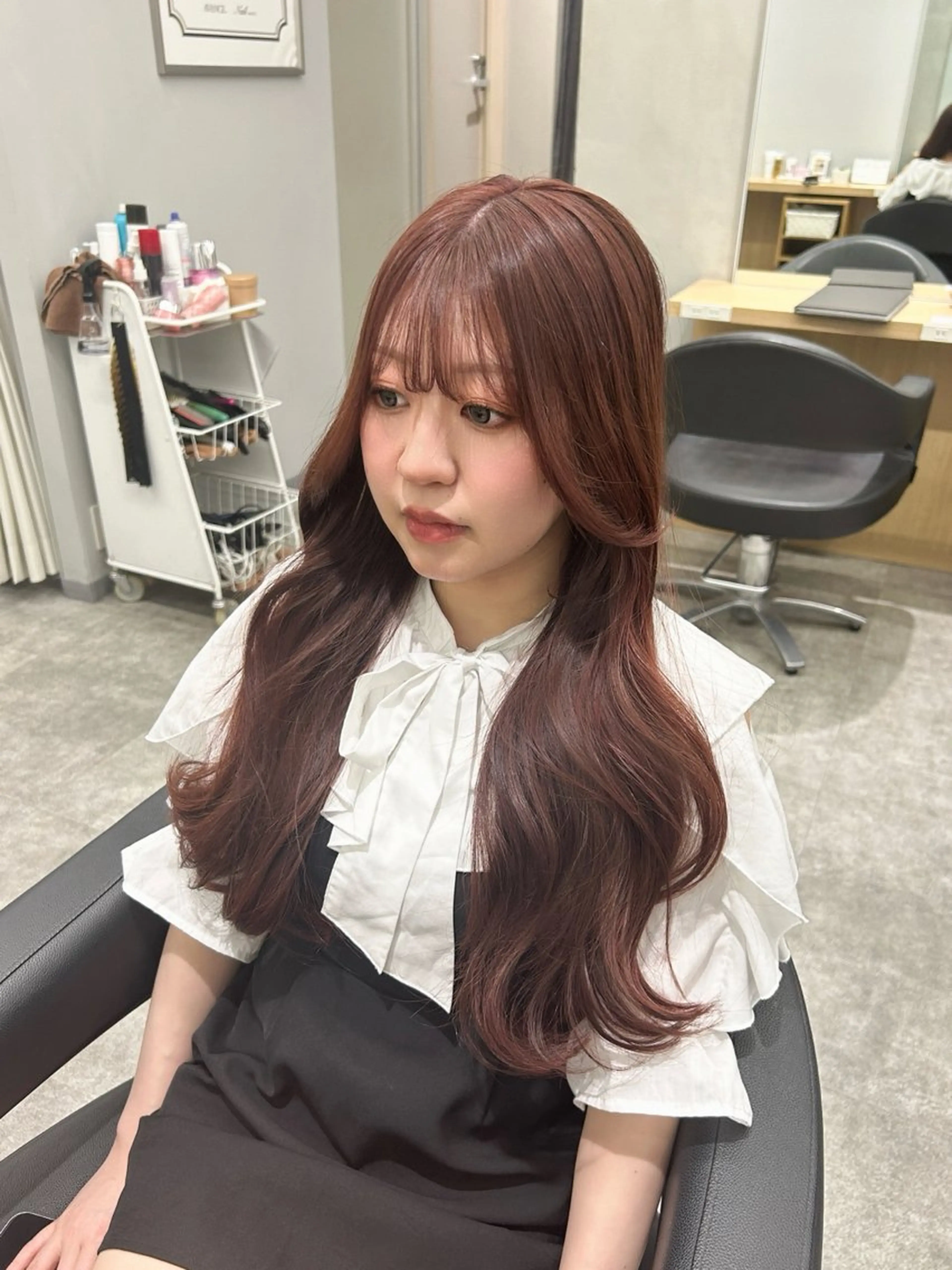 ロング カラー ブリーチ ブリーチなしカラー ピンクカラー 韓国ヘア×レイヤー カット/上田丈也のヘアスタイル