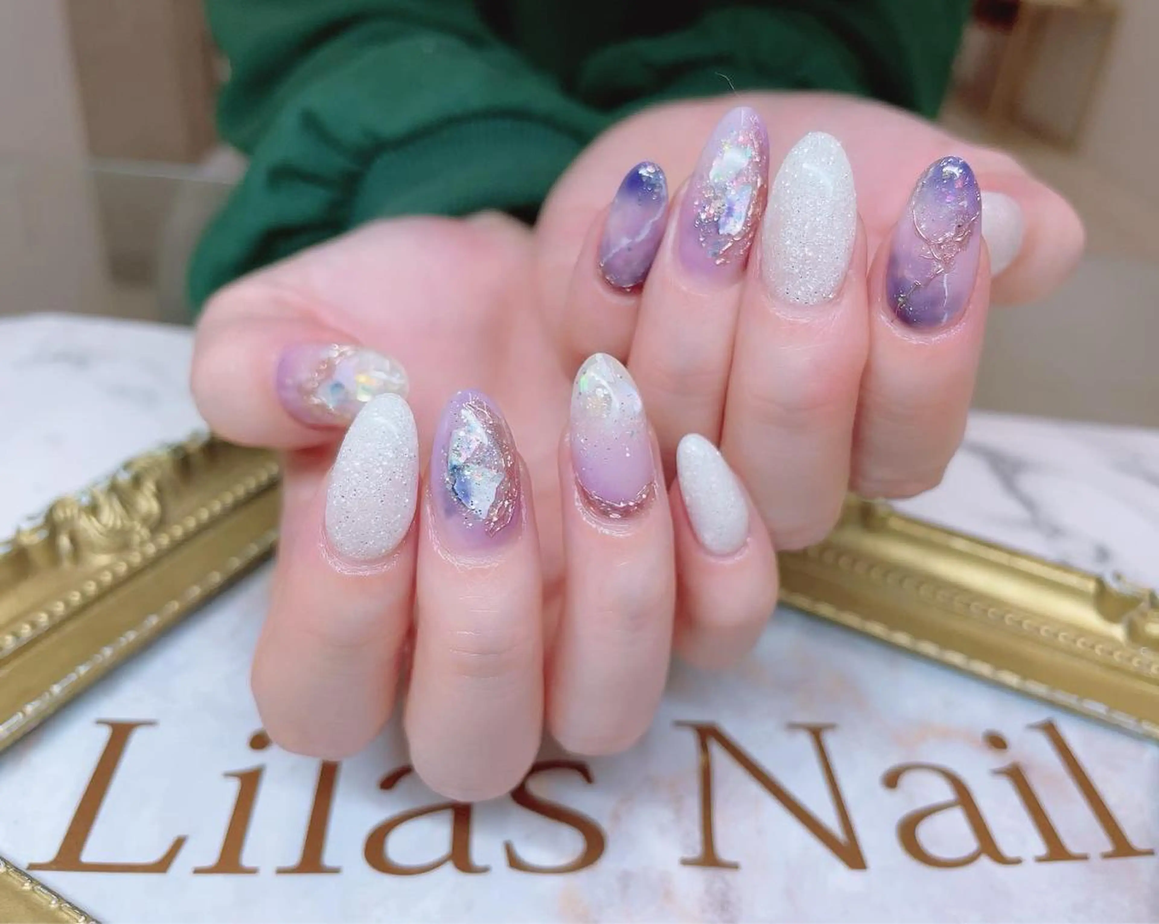 ネイル フラワーネイル ジェルネイル ハードジェル キラキラネイル ロングネイル Lilas Nailのネイルデザイン