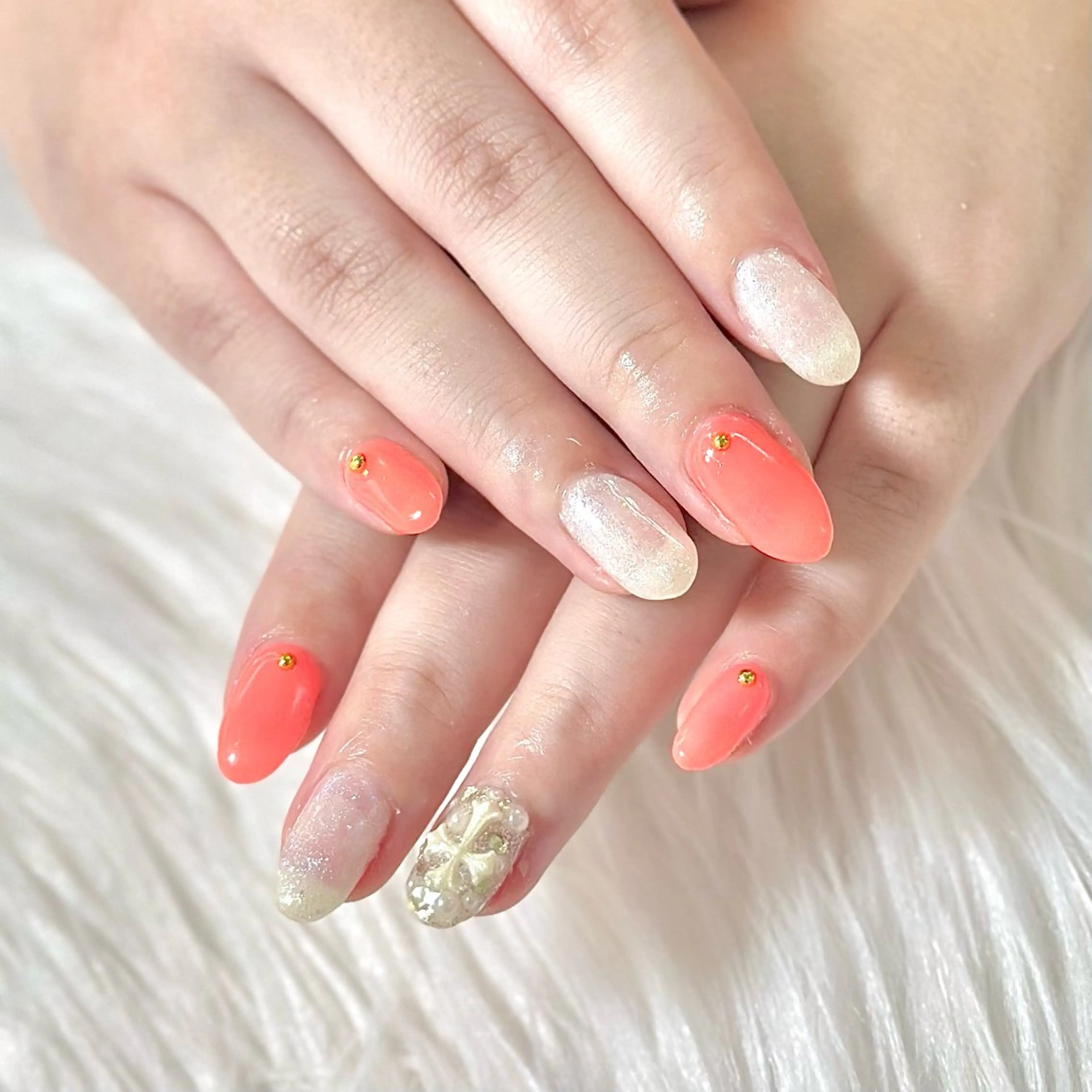 ネイル オレンジ ハンドネイル Heartnail Hino Reinaのネイルデザイン