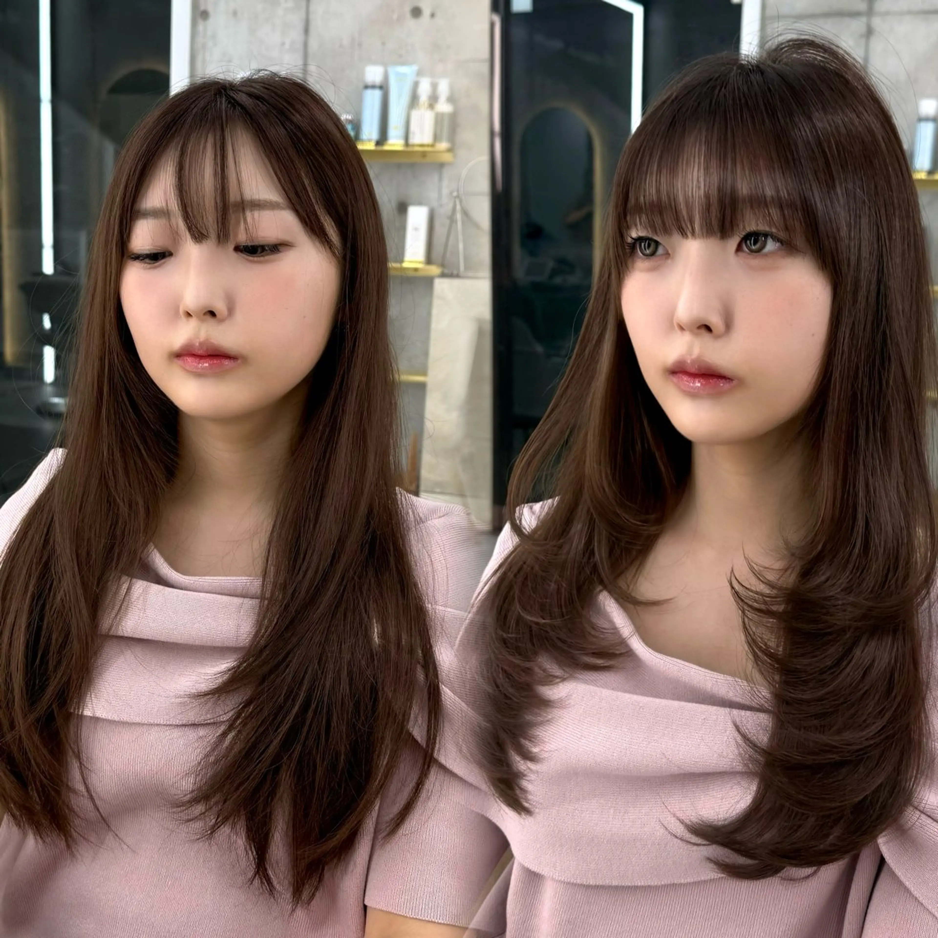 ロング カット トリートメント 髪質改善|透明 感カラー🩵レイヤーのヘアスタイル