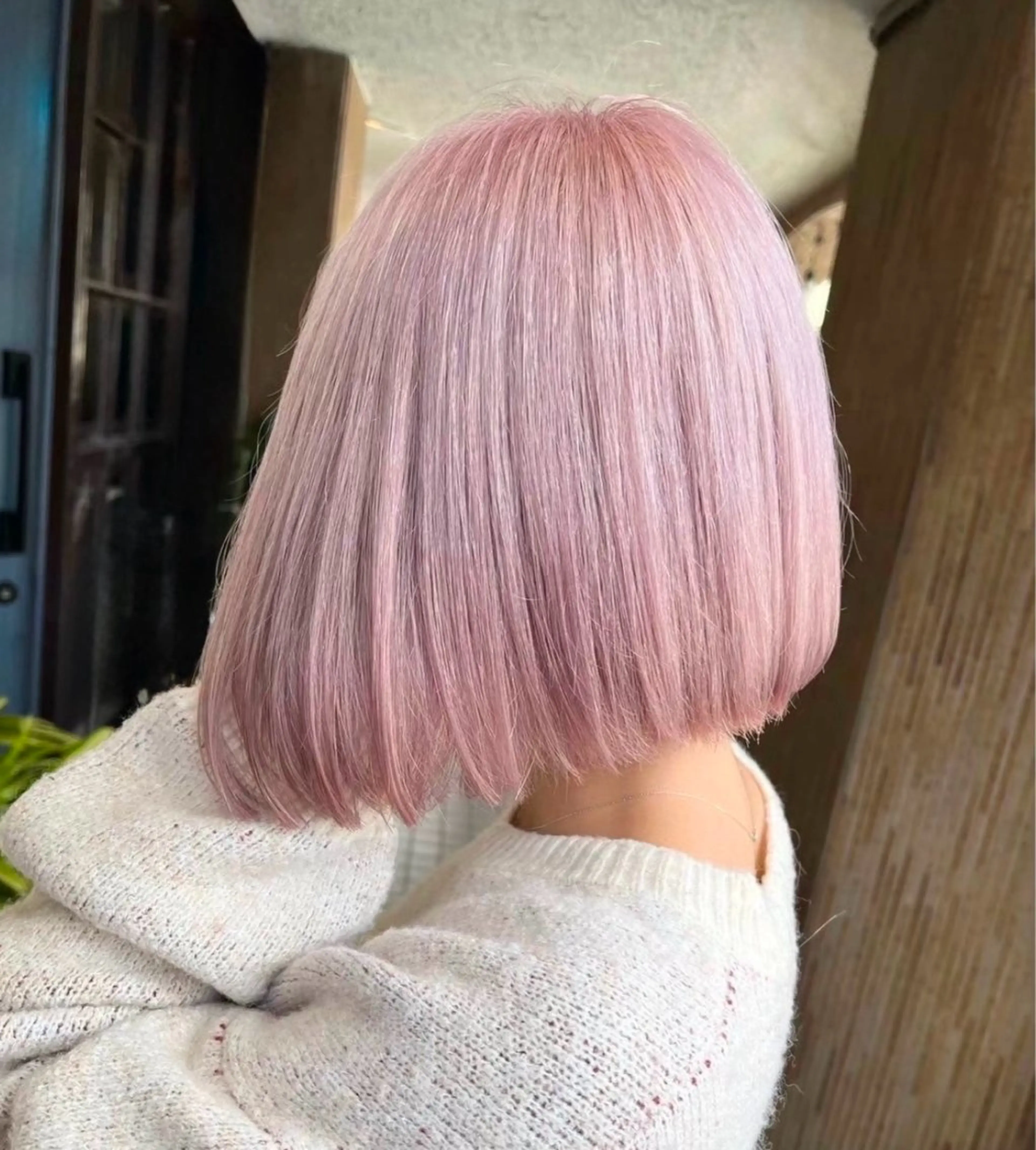 ミディアム カラー ブリーチ ケアブリーチ ハイトーンカラー ピンクカラー ボブ カット Gain池下 レディースのヘアスタイル