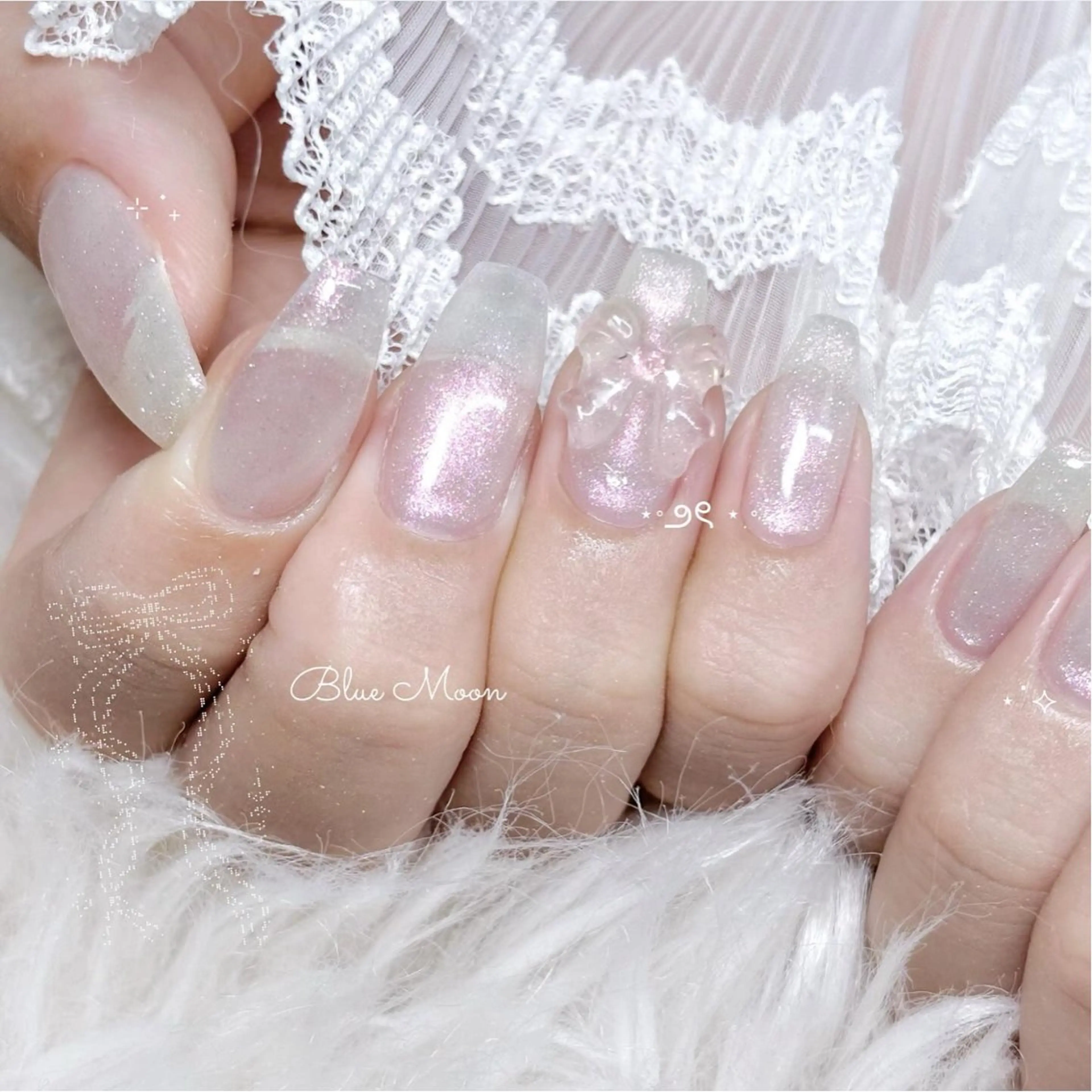 ネイル リボン ハンドネイル フットネイル ハンドケア nail salon Blue Moonのネイルデザイン