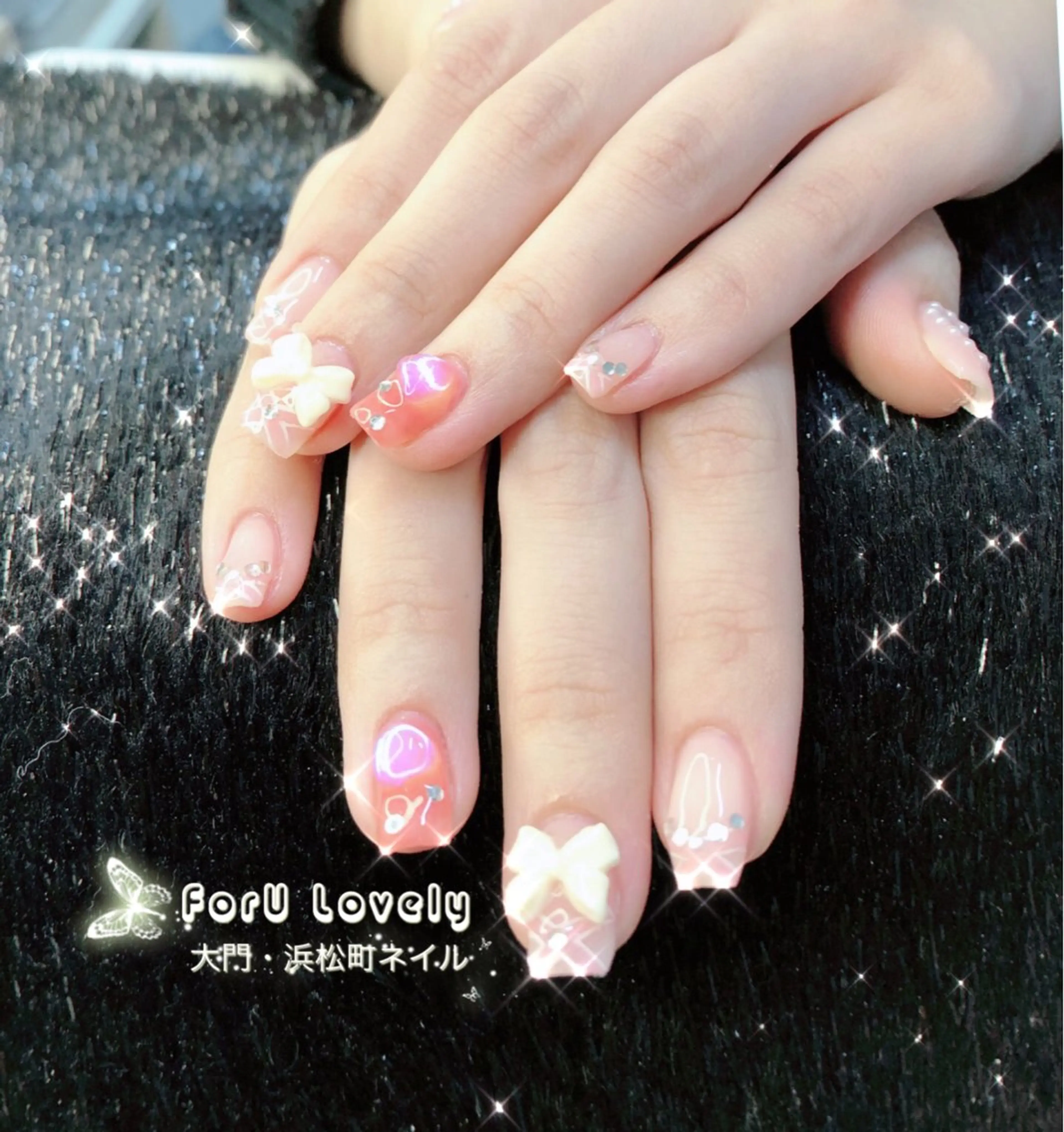 ネイル フットネイル フレンチネイル ジェルネイル ハート ラメ(グリッター) ハンドネイル ハンドケア 大門浜松町 ネイルのネイルデザイン