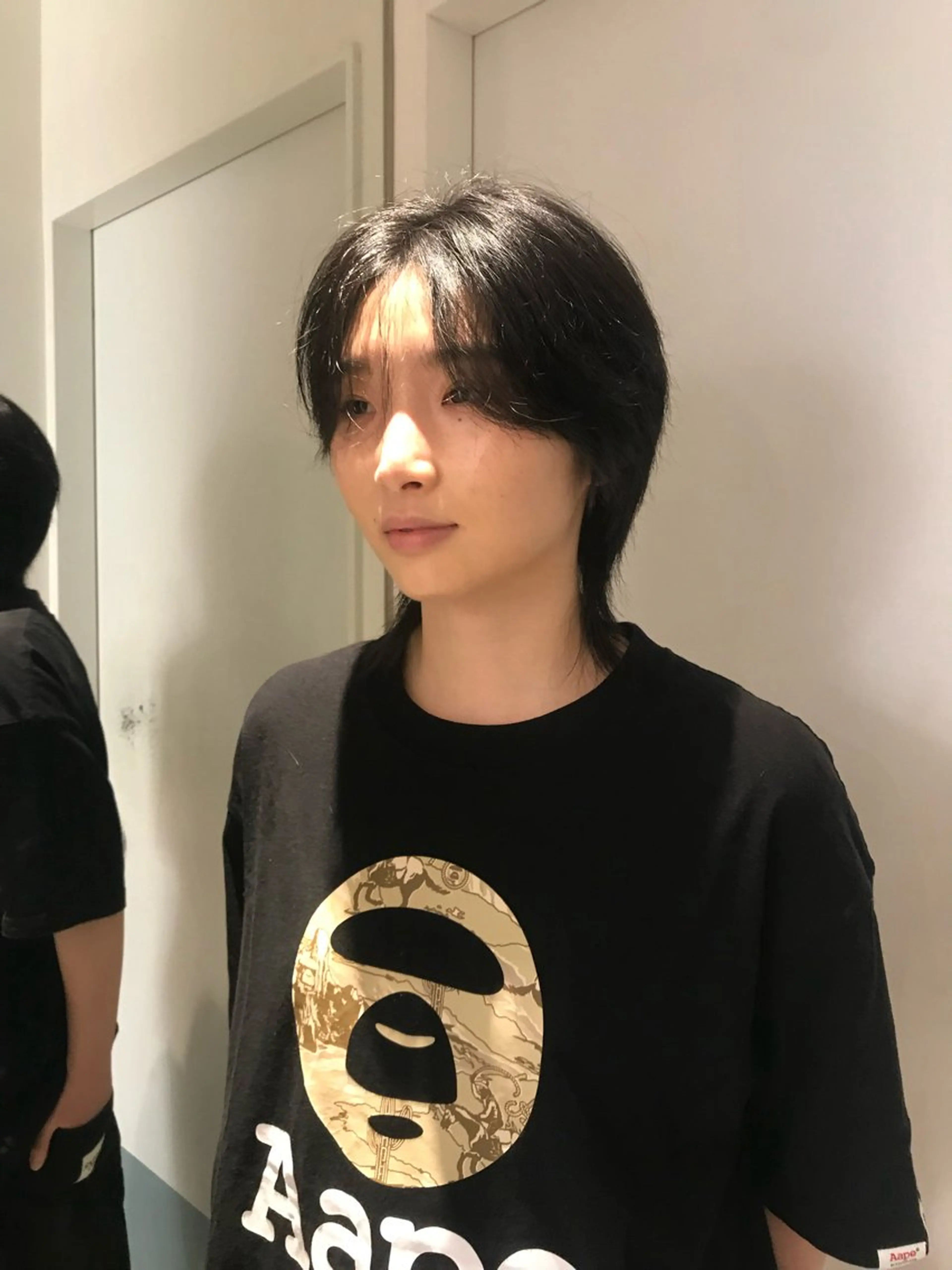 ショート メンズ センターパート メンズウルフカット ウルフカット リカ/ハイトーン ・オリーブ🍀のヘアスタイル