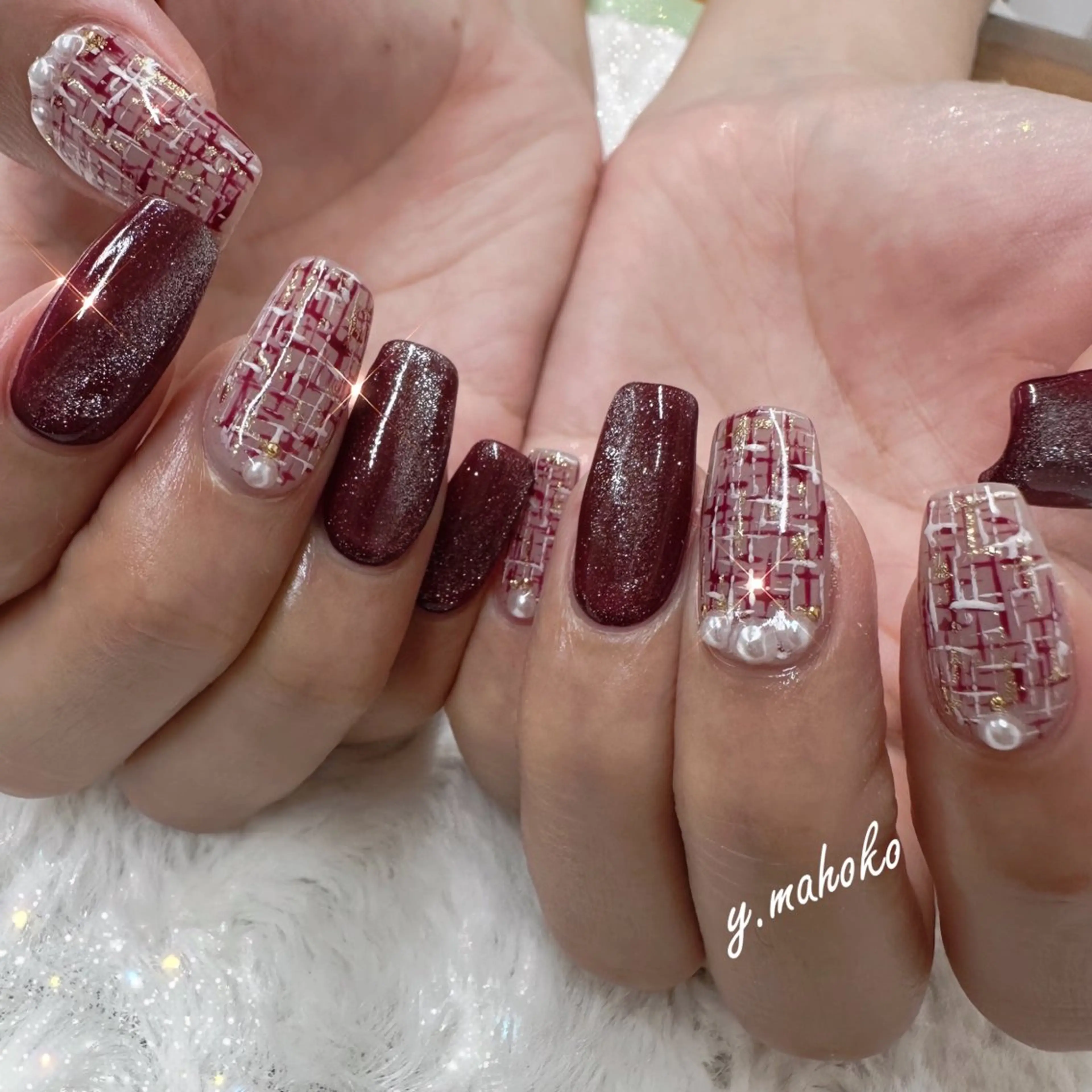 ネイル ツイードネイル ハンドネイル She nail studio 原宿所属・パラジェル有/ スカルプ/mahoのネイルデザイン