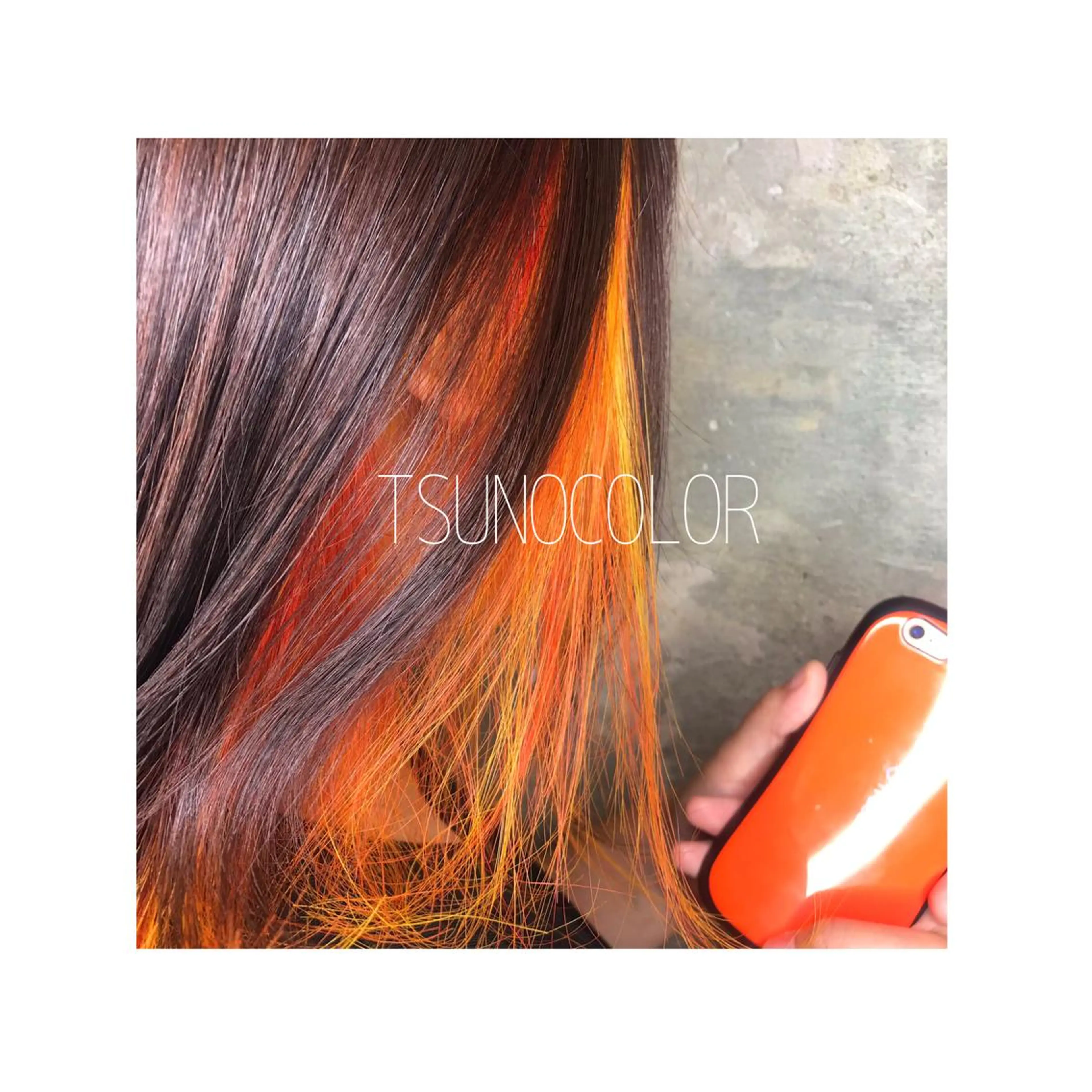 ミディアム カラー オレンジ イエローカラー TSUNO🦖 派手髪/オタク美容師のヘアスタイル